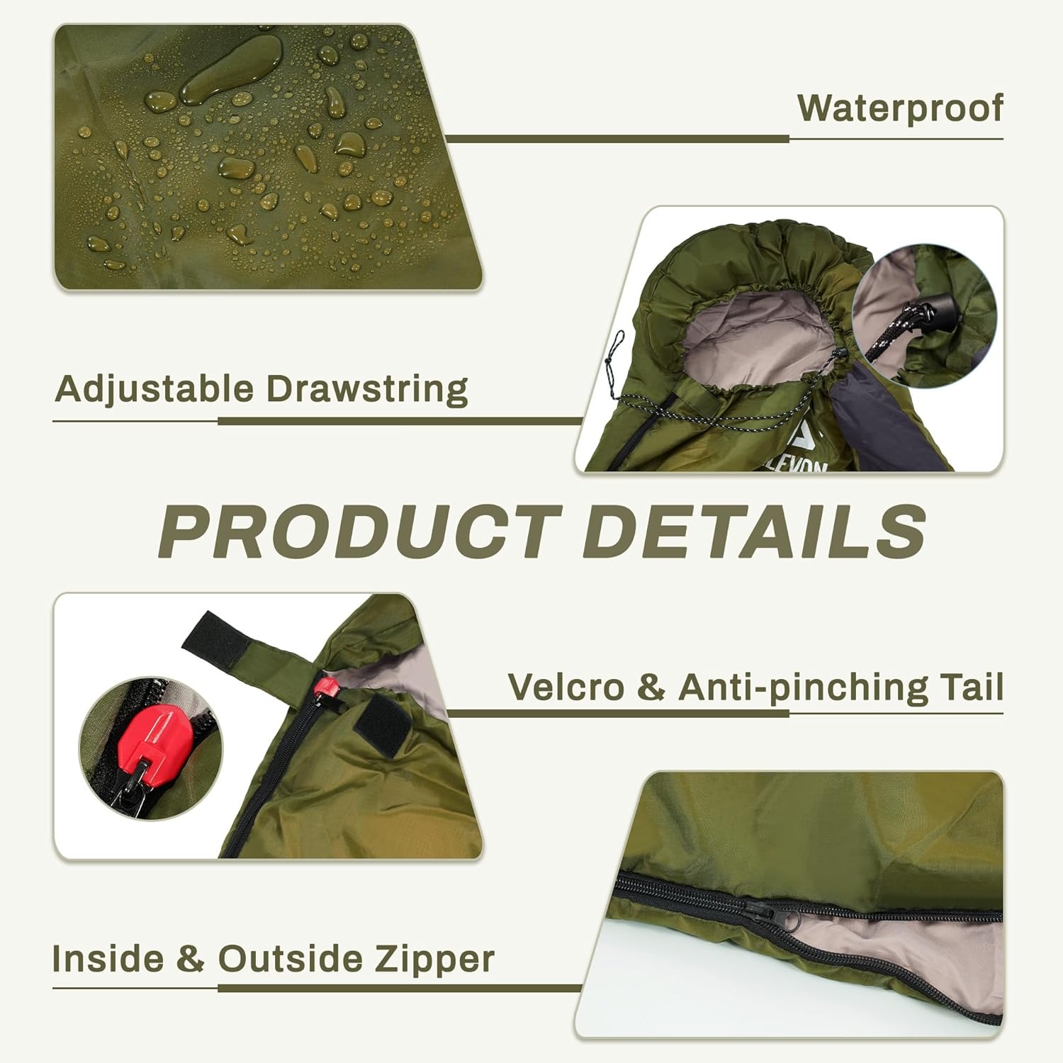 image:imageElevon SleepingBags Elevon Sleeping Bag for Adults Teens Kids Cold Warm Weather Portable Waterproof amp Lightweight with Compression Sack1person 1pack Green