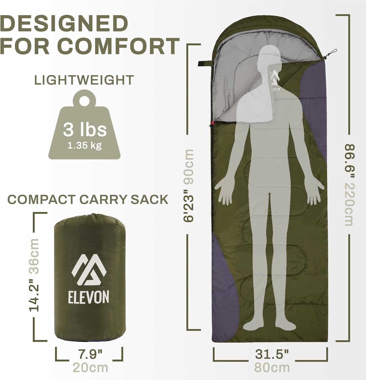 image:imageElevon SleepingBags Elevon Sleeping Bag for Adults Teens Kids Cold Warm Weather Portable Waterproof amp Lightweight with Compression Sack1person 1pack Green