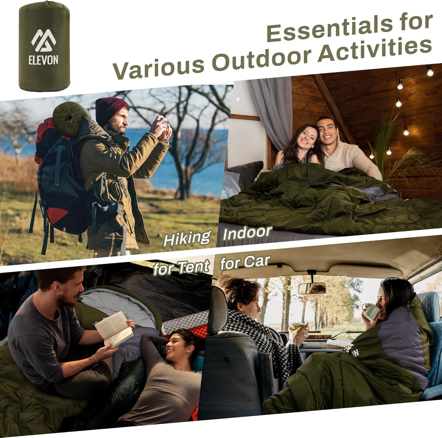 image:imageElevon SleepingBags Elevon Sleeping Bag for Adults Teens Kids Cold Warm Weather Portable Waterproof amp Lightweight with Compression Sack1person 1pack Green