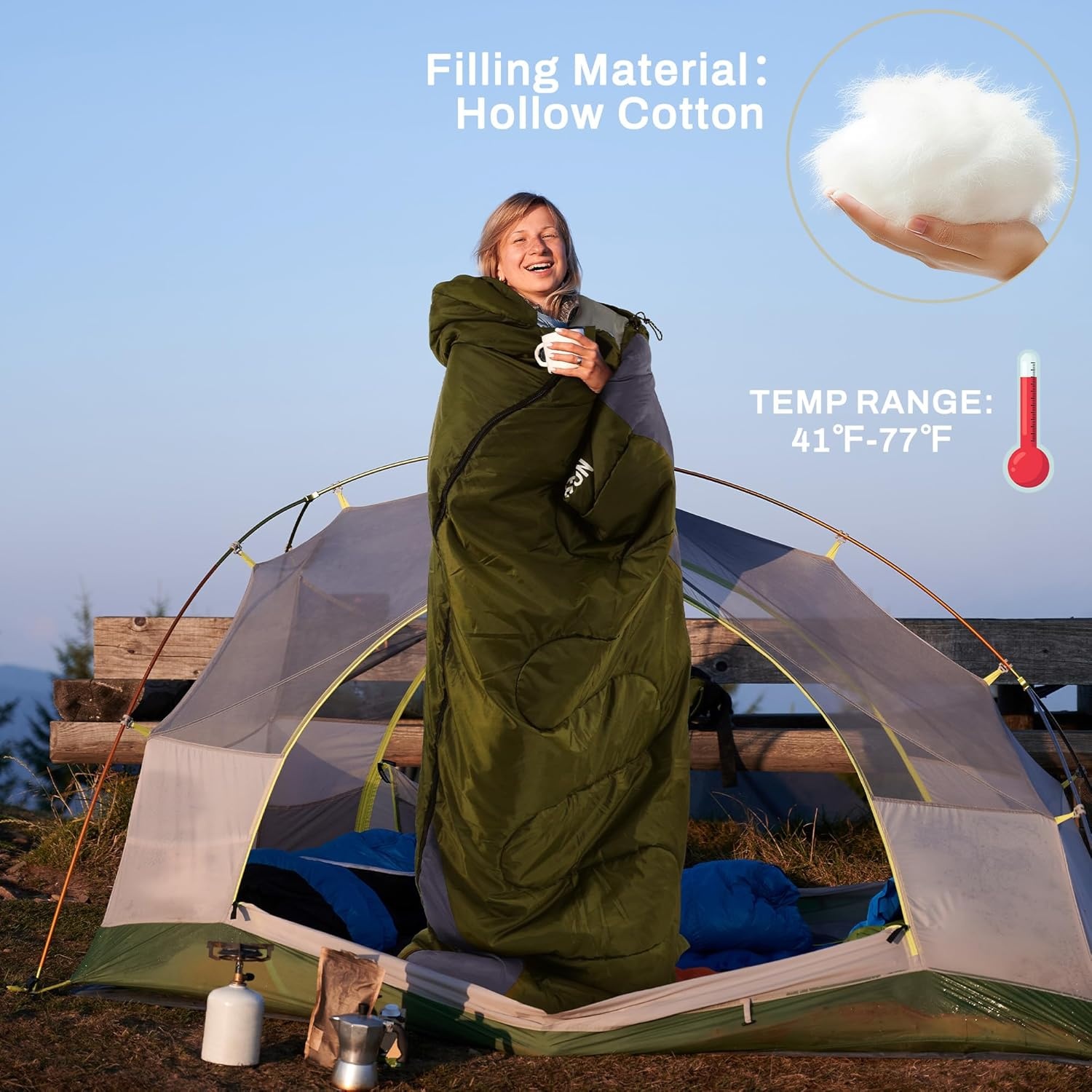 image:imageElevon SleepingBags Elevon Sleeping Bag for Adults Teens Kids Cold Warm Weather Portable Waterproof amp Lightweight with Compression Sack1person 1pack Green