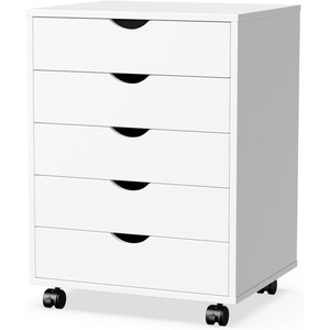 image:imageElevon 5 Drawer Chest Storage Cabinets Wooden Mobile Cabinet with Wheels Room Organizer Small Drawers Wood Organization Furniture for Office Home WhiteWhite