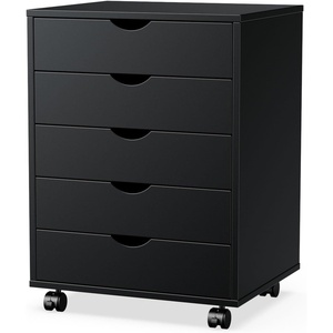 image:imageElevon 5 Drawer Chest Storage Cabinets Wooden Mobile Cabinet with Wheels Room Organizer Small Drawers Wood Organization Furniture for Office Home WhiteBlack