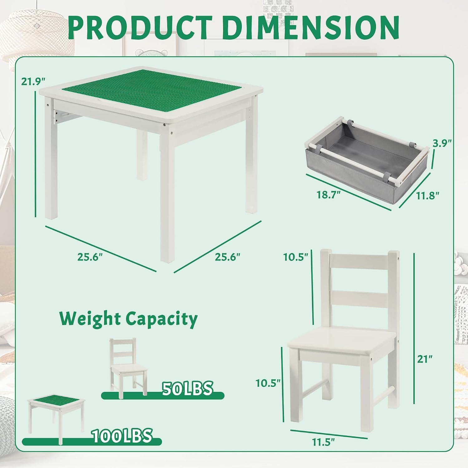 image:imageElevon 2 in 1 Kids Construction Play Table amp 2 Chairs Set Wooden Building Desk wStorage Drawers Play Table Built in Plate Compatible with Bricks for Building Block Gaming Drawing Crafts