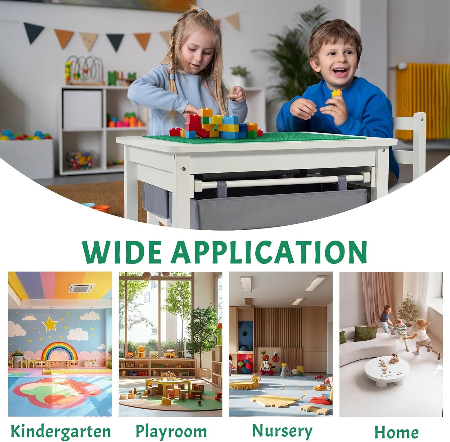 image:imageElevon 2 in 1 Kids Construction Play Table amp 2 Chairs Set Wooden Building Desk wStorage Drawers Play Table Built in Plate Compatible with Bricks for Building Block Gaming Drawing Crafts
