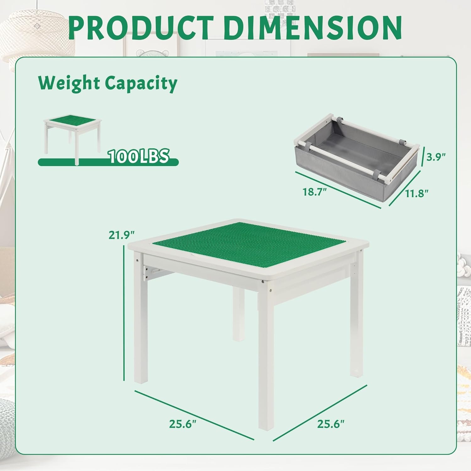 image:imageElevon 2in1 Kids Construction Play Table Only Wooden Building Desk wStorage Drawers Play Table Built in Plate Compatible with Bricks for Building Block Gaming Drawing Crafts