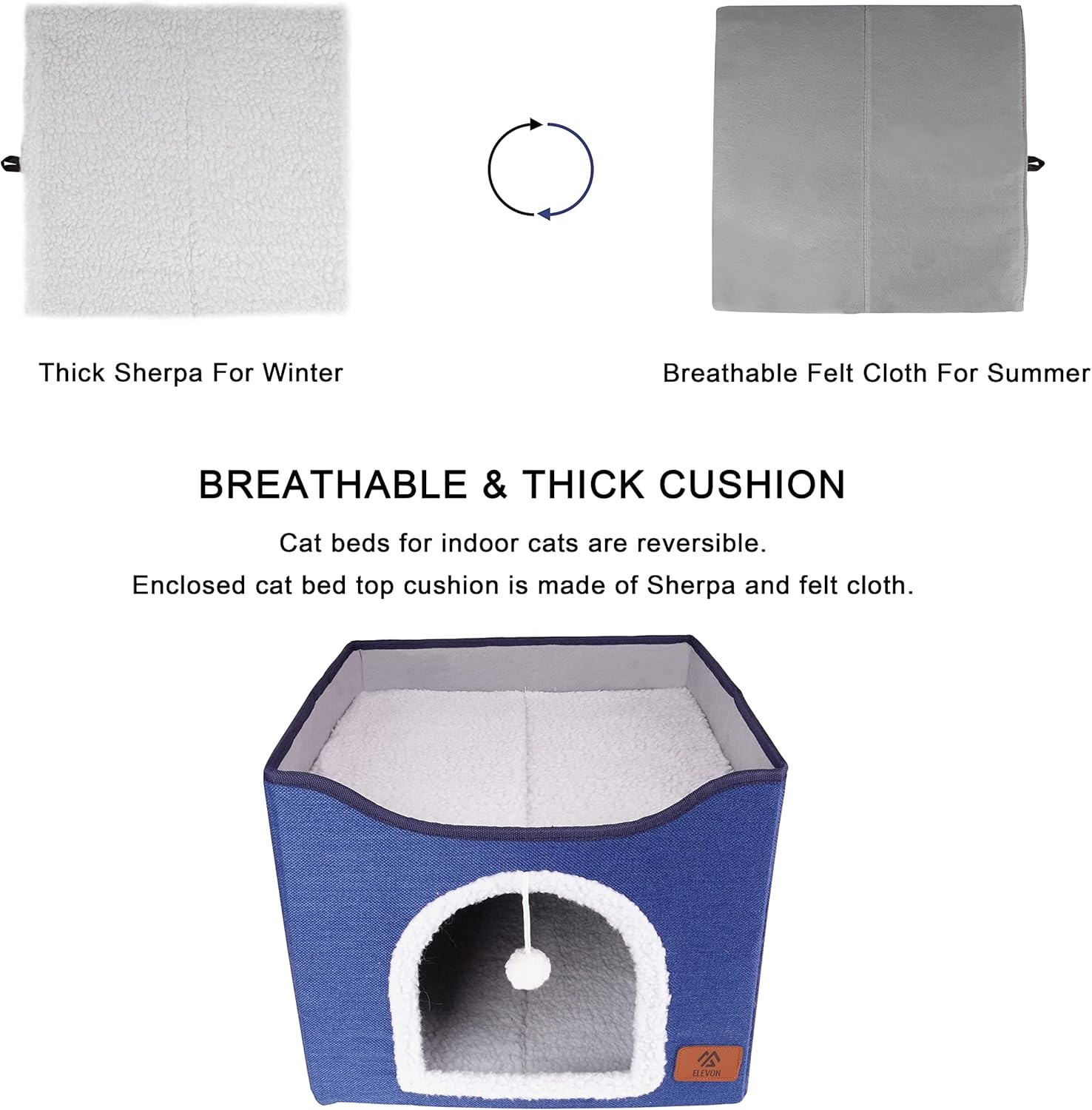 image:imageElevon Cat Beds for Indoor Cats Foldable Cat House Suitable for All Seasons Cat Cube Apartment with Cat Scratch Board and Reversible Cushion Suitable for Multi Small Pet Under 20 lbs GreyBlue
