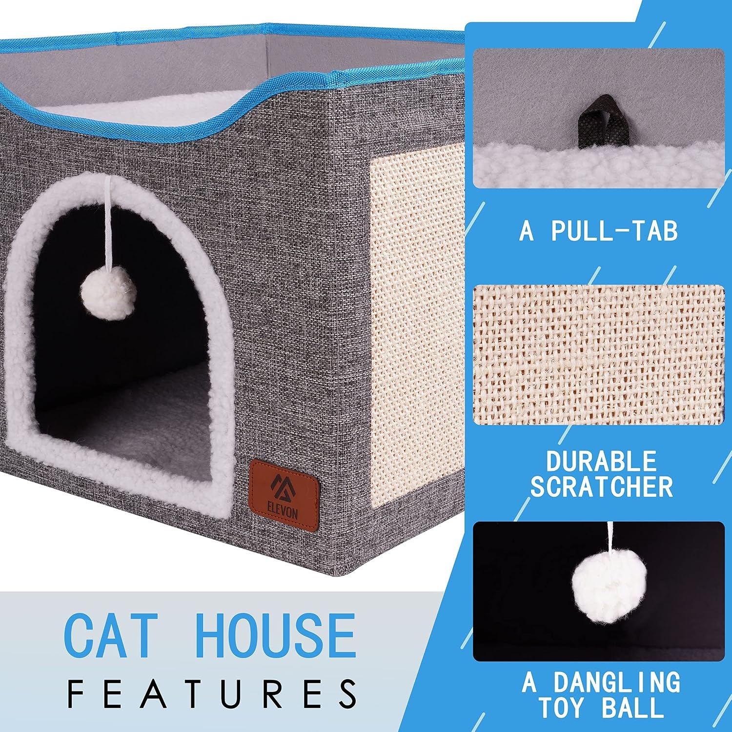 image:imageElevon Cat Beds for Indoor Cats Foldable Cat House Suitable for All Seasons Cat Cube Apartment with Cat Scratch Board and Reversible Cushion Suitable for Multi Small Pet Under 20 lbs GreyGray