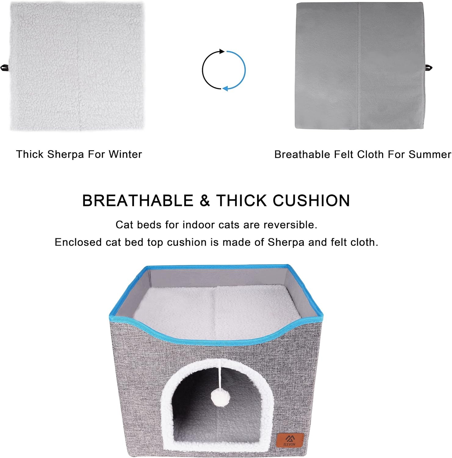 image:imageElevon Cat Beds for Indoor Cats Foldable Cat House Suitable for All Seasons Cat Cube Apartment with Cat Scratch Board and Reversible Cushion Suitable for Multi Small Pet Under 20 lbs GreyGray