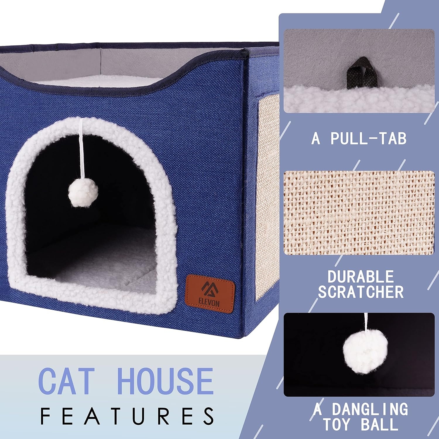 image:imageElevon Cat Beds for Indoor Cats Foldable Cat House Suitable for All Seasons Cat Cube Apartment with Cat Scratch Board and Reversible Cushion Suitable for Multi Small Pet Under 20 lbs GreyBlue