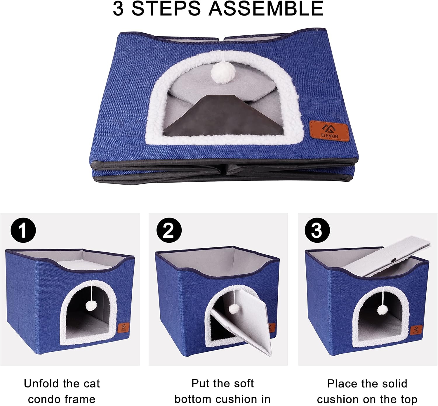 image:imageElevon Cat Beds for Indoor Cats Foldable Cat House Suitable for All Seasons Cat Cube Apartment with Cat Scratch Board and Reversible Cushion Suitable for Multi Small Pet Under 20 lbs GreyBlue