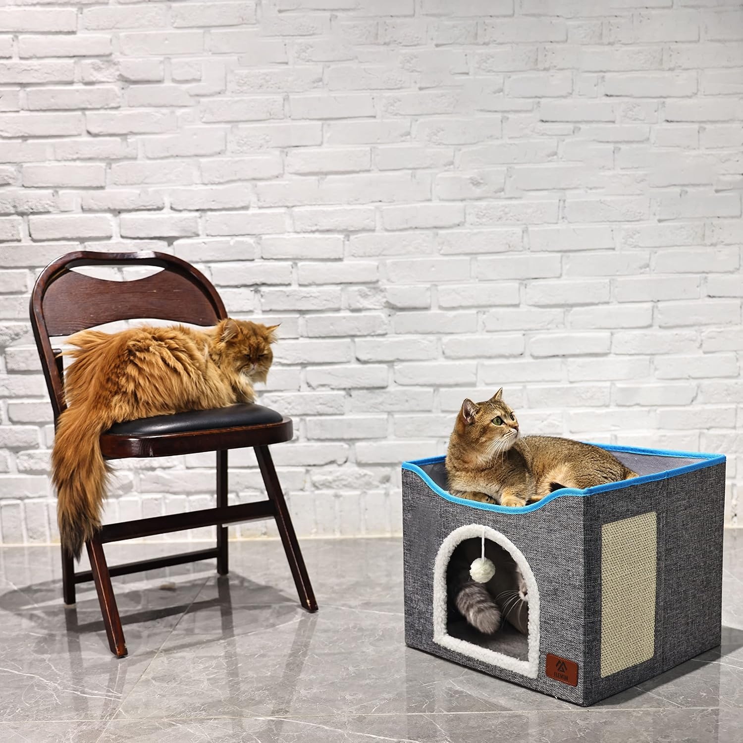 image:imageElevon Cat Beds for Indoor Cats Foldable Cat House Suitable for All Seasons Cat Cube Apartment with Cat Scratch Board and Reversible Cushion Suitable for Multi Small Pet Under 20 lbs GreyGray