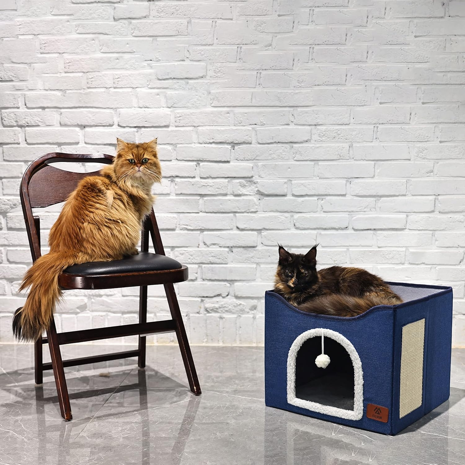 image:imageElevon Cat Beds for Indoor Cats Foldable Cat House Suitable for All Seasons Cat Cube Apartment with Cat Scratch Board and Reversible Cushion Suitable for Multi Small Pet Under 20 lbs GreyBlue