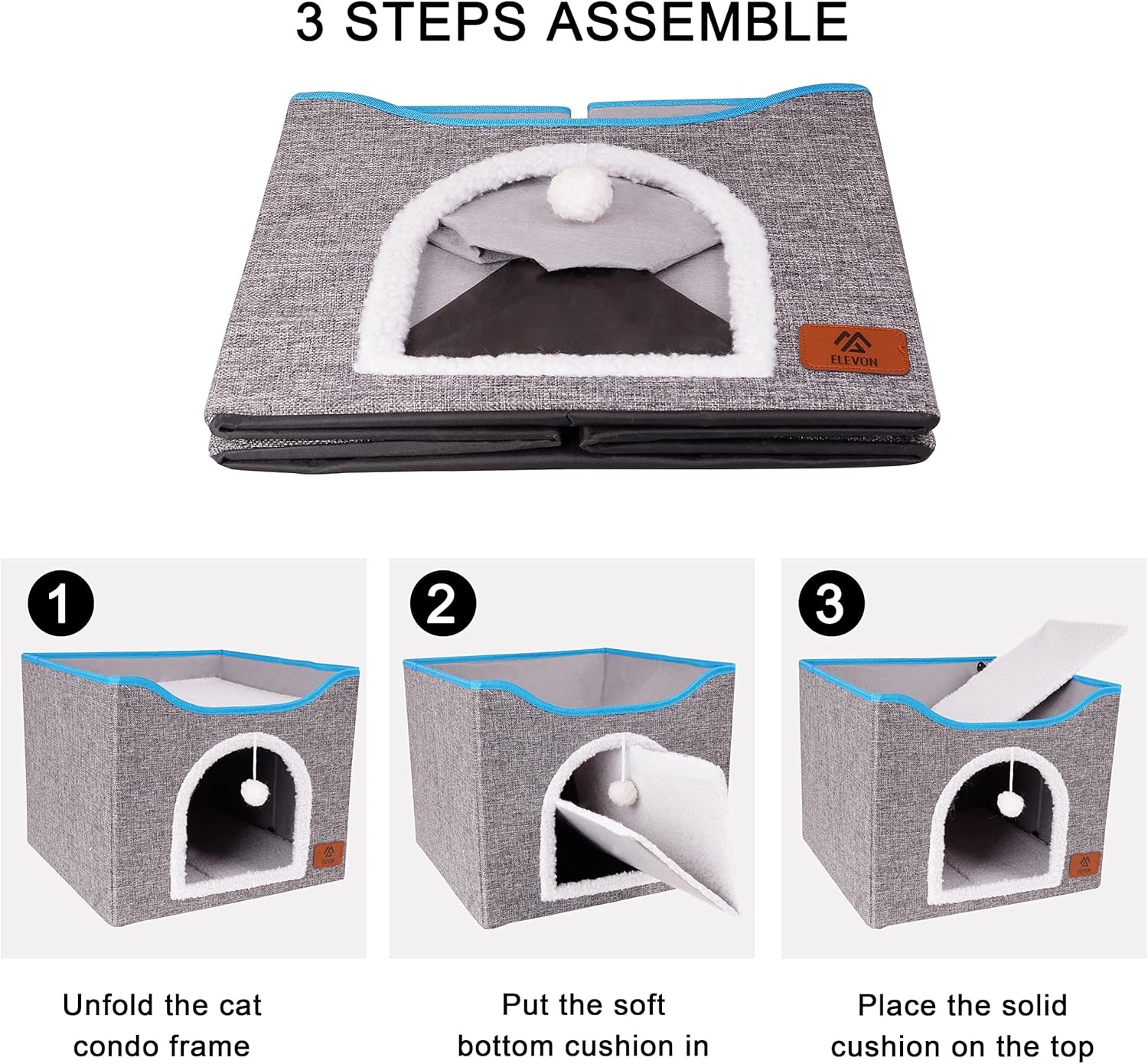 image:imageElevon Cat Beds for Indoor Cats Foldable Cat House Suitable for All Seasons Cat Cube Apartment with Cat Scratch Board and Reversible Cushion Suitable for Multi Small Pet Under 20 lbs GreyGray