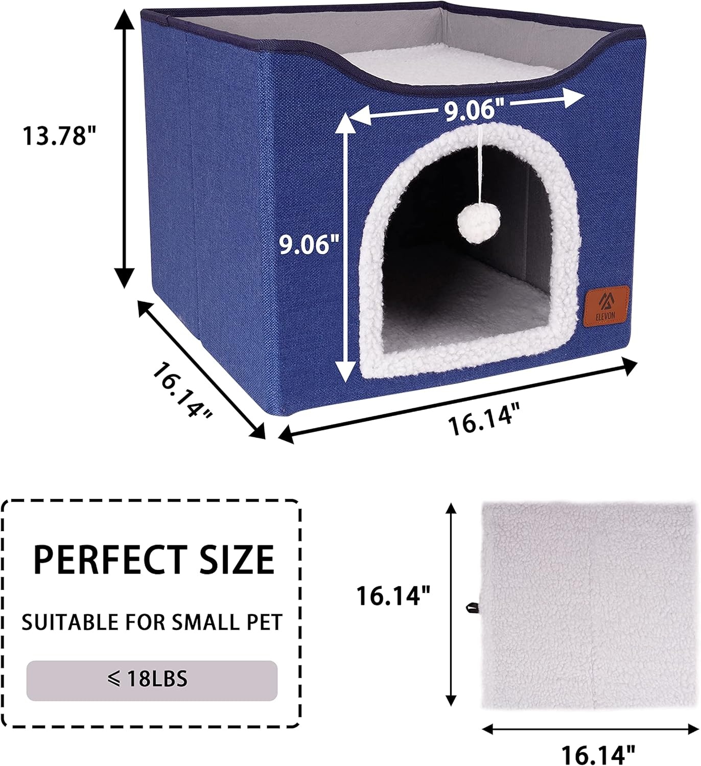 image:imageElevon Cat Beds for Indoor Cats Foldable Cat House Suitable for All Seasons Cat Cube Apartment with Cat Scratch Board and Reversible Cushion Suitable for Multi Small Pet Under 20 lbs GreyBlue