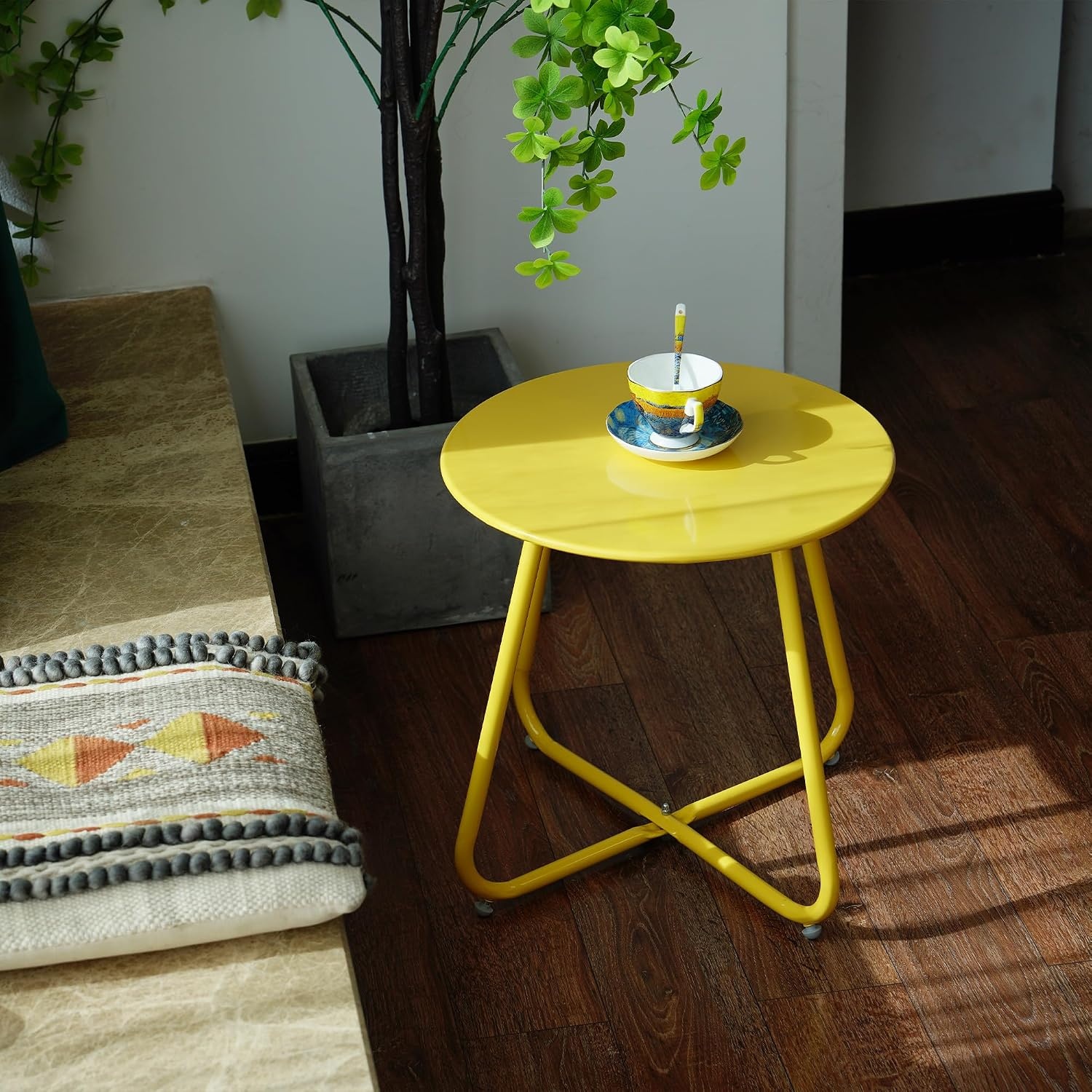 image:imageElevon ECoated Steel Side Table Weather Resistant Outdoor 175 Round End Table Accent Table for Bistro BalconyBlack
