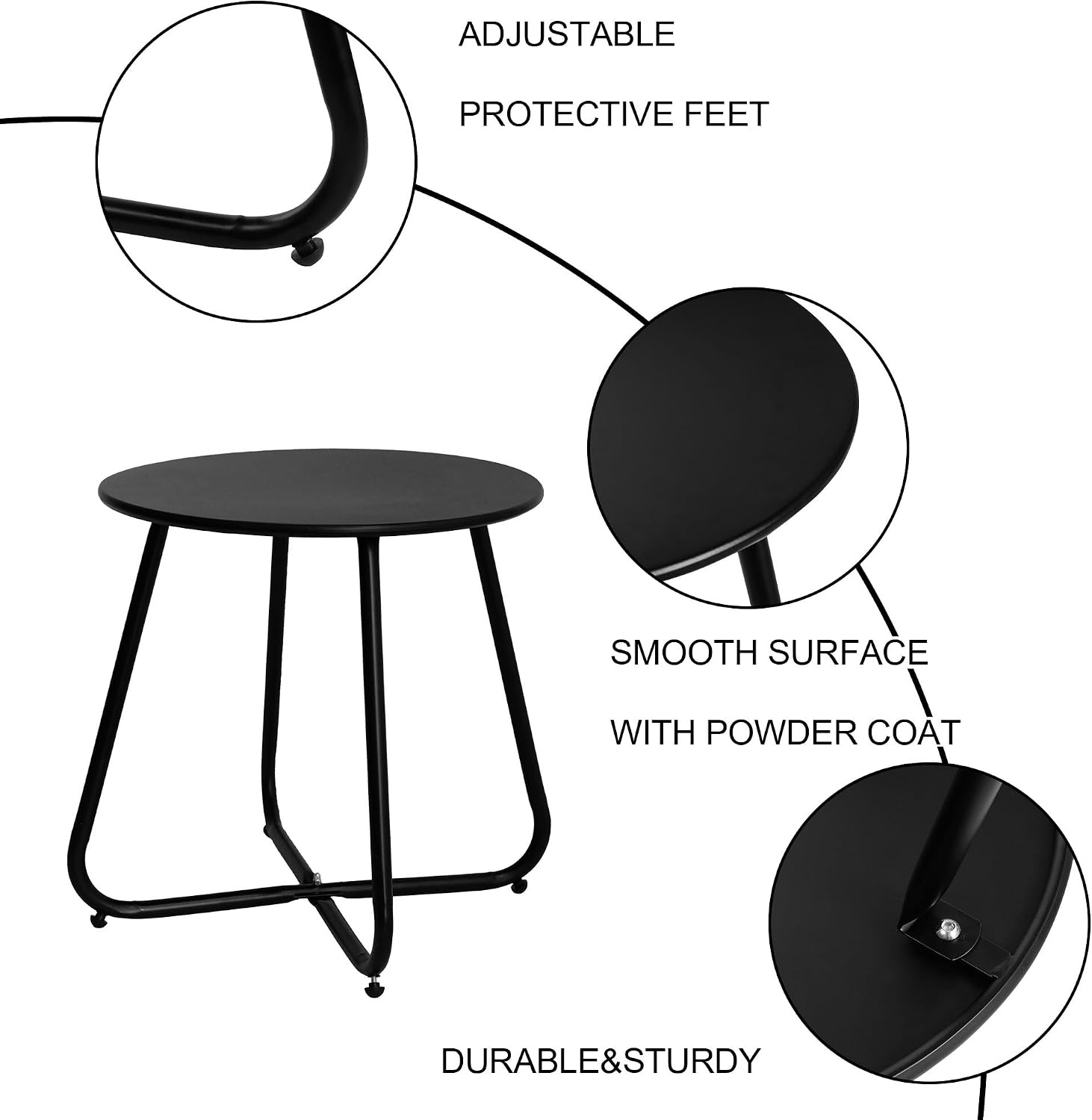 image:imageElevon ECoated Steel Side Table Weather Resistant Outdoor 175 Round End Table Accent Table for Bistro BalconyBlack