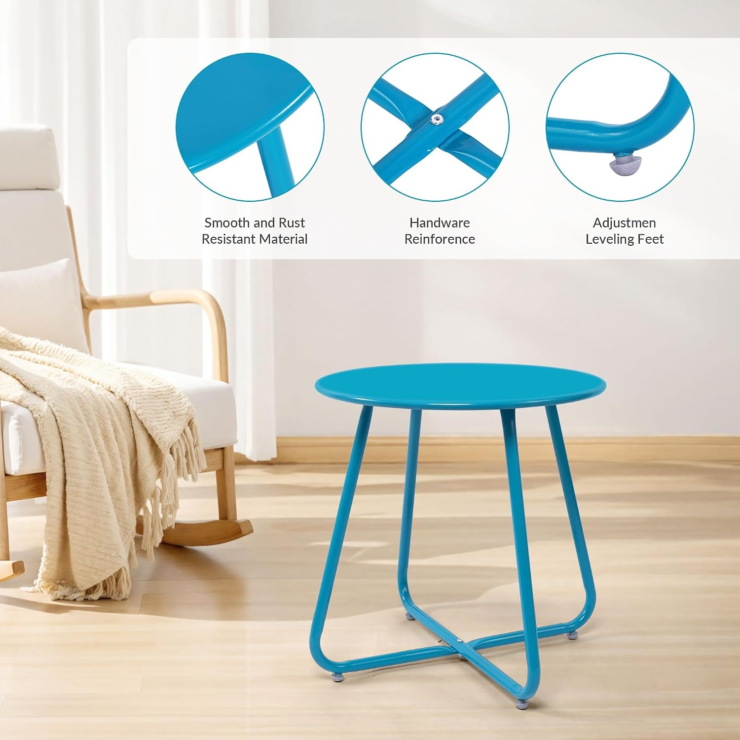 image:imageElevon ECoated Steel Side Table Weather Resistant Outdoor 175 Round End Table Accent Table for Bistro BalconySky Blue