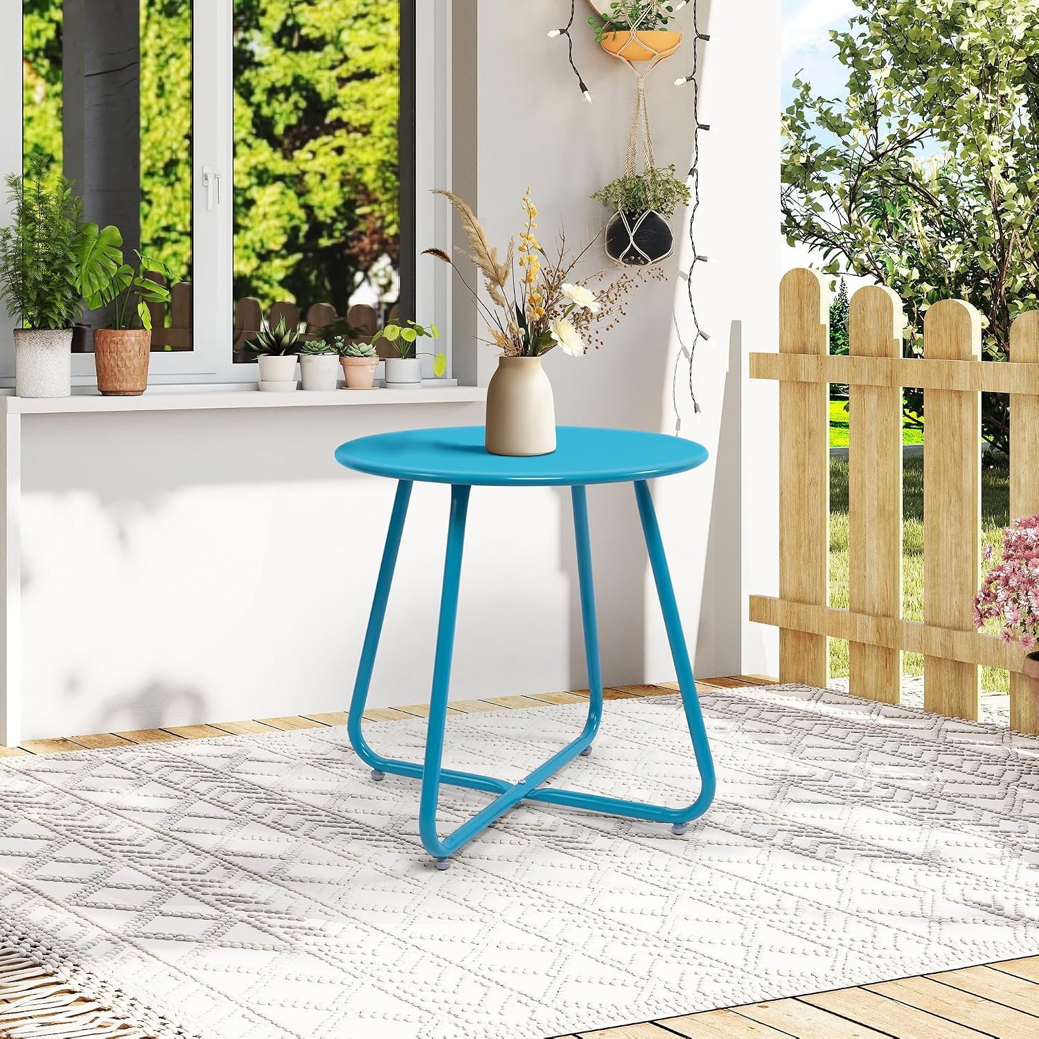image:imageElevon ECoated Steel Side Table Weather Resistant Outdoor 175 Round End Table Accent Table for Bistro BalconySky Blue
