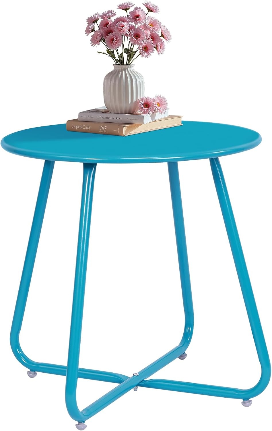 image:imageElevon ECoated Steel Side Table Weather Resistant Outdoor 175 Round End Table Accent Table for Bistro BalconySky Blue