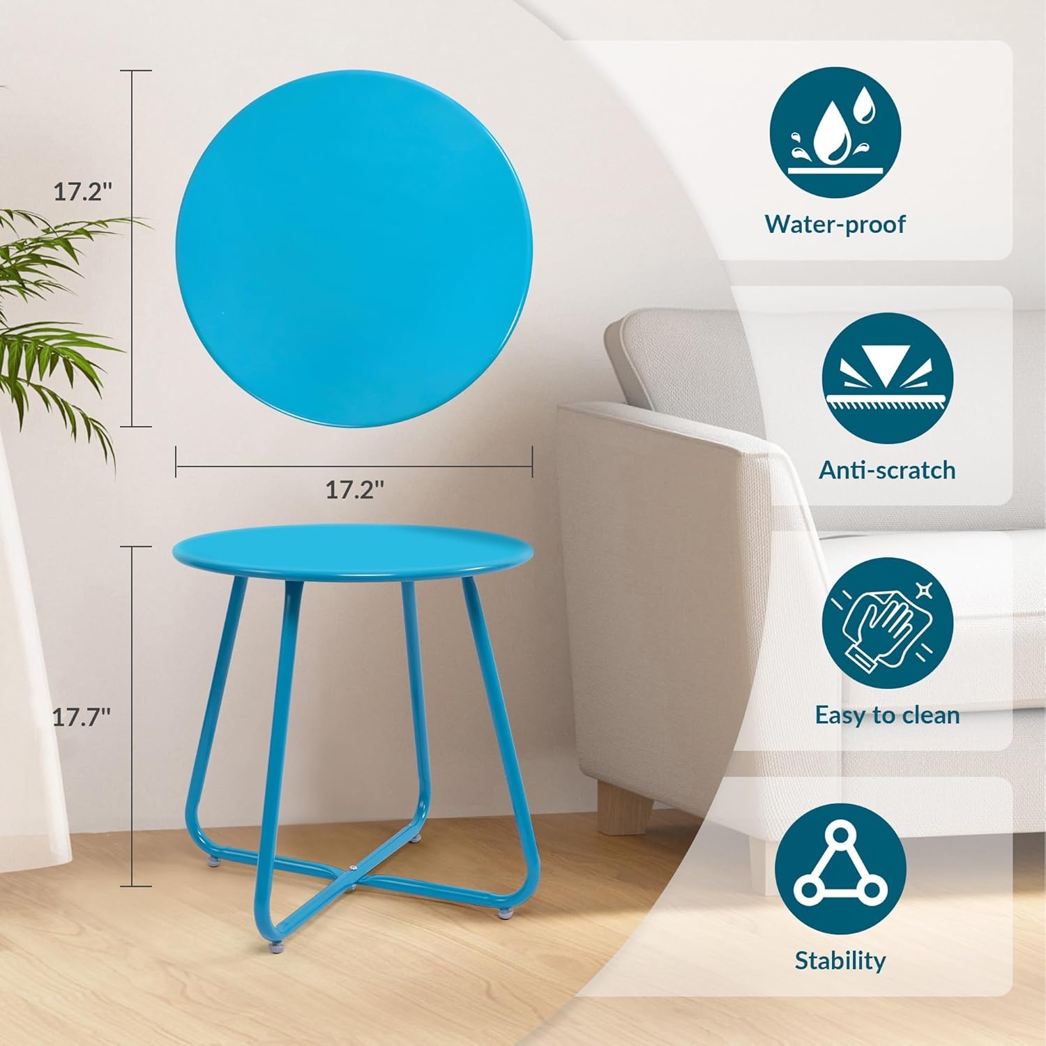 image:imageElevon ECoated Steel Side Table Weather Resistant Outdoor 175 Round End Table Accent Table for Bistro BalconySky Blue