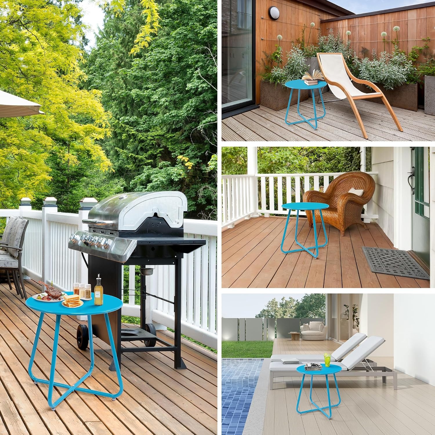 image:imageElevon ECoated Steel Side Table Weather Resistant Outdoor 175 Round End Table Accent Table for Bistro BalconySky Blue