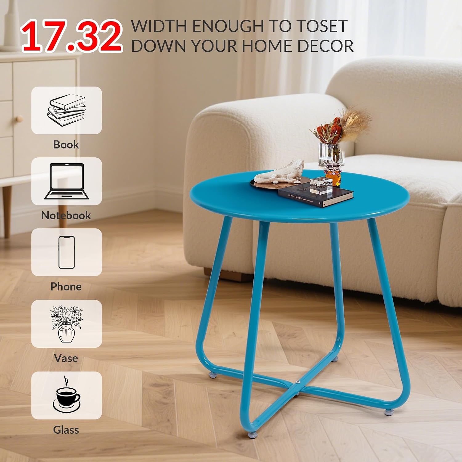 image:imageElevon ECoated Steel Side Table Weather Resistant Outdoor 175 Round End Table Accent Table for Bistro BalconySky Blue