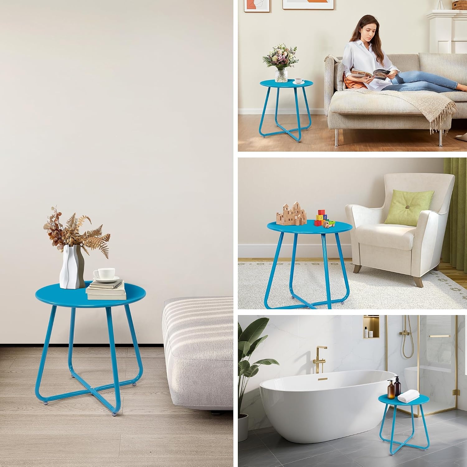 image:imageElevon ECoated Steel Side Table Weather Resistant Outdoor 175 Round End Table Accent Table for Bistro BalconySky Blue