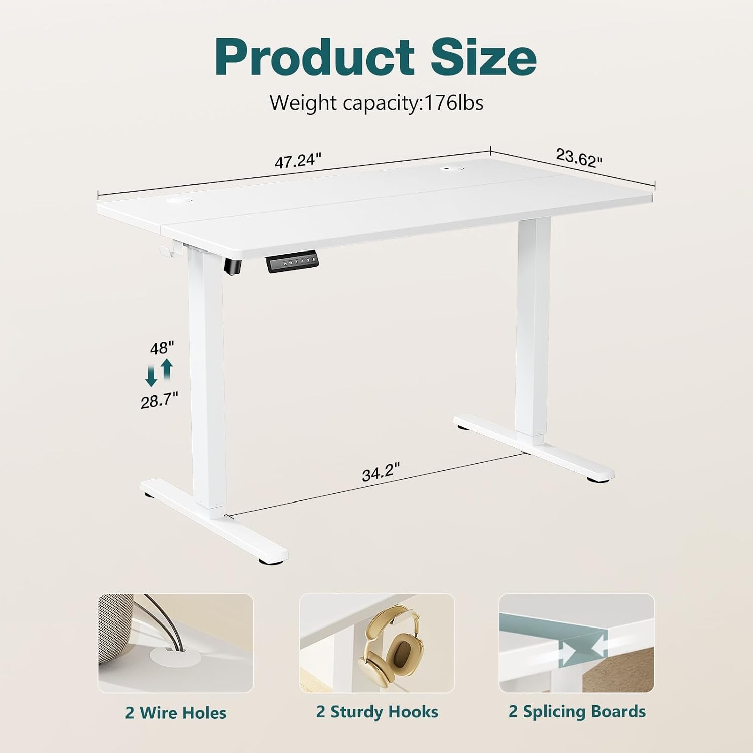 image:imageElevon Electric Adjustable Height Standing Desk 48 x 24 inch Sit to Stand Up Desk with Splice Board Rising Home Office Computer Table with 2 Hook and Wire Hole for WorkRustic Brown