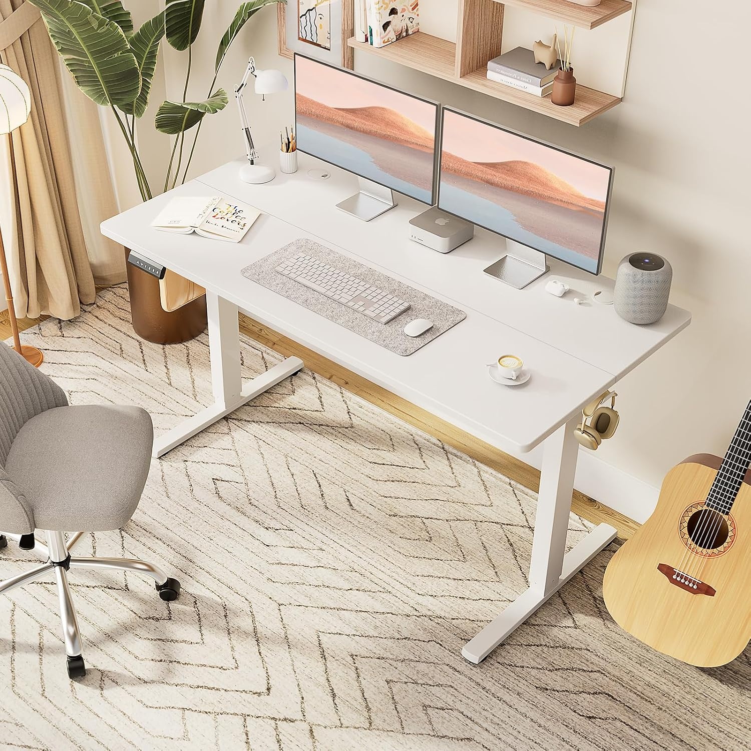 image:imageElevon Electric Adjustable Height Standing Desk 48 x 24 inch Sit to Stand Up Desk with Splice Board Rising Home Office Computer Table with 2 Hook and Wire Hole for WorkRustic Brown