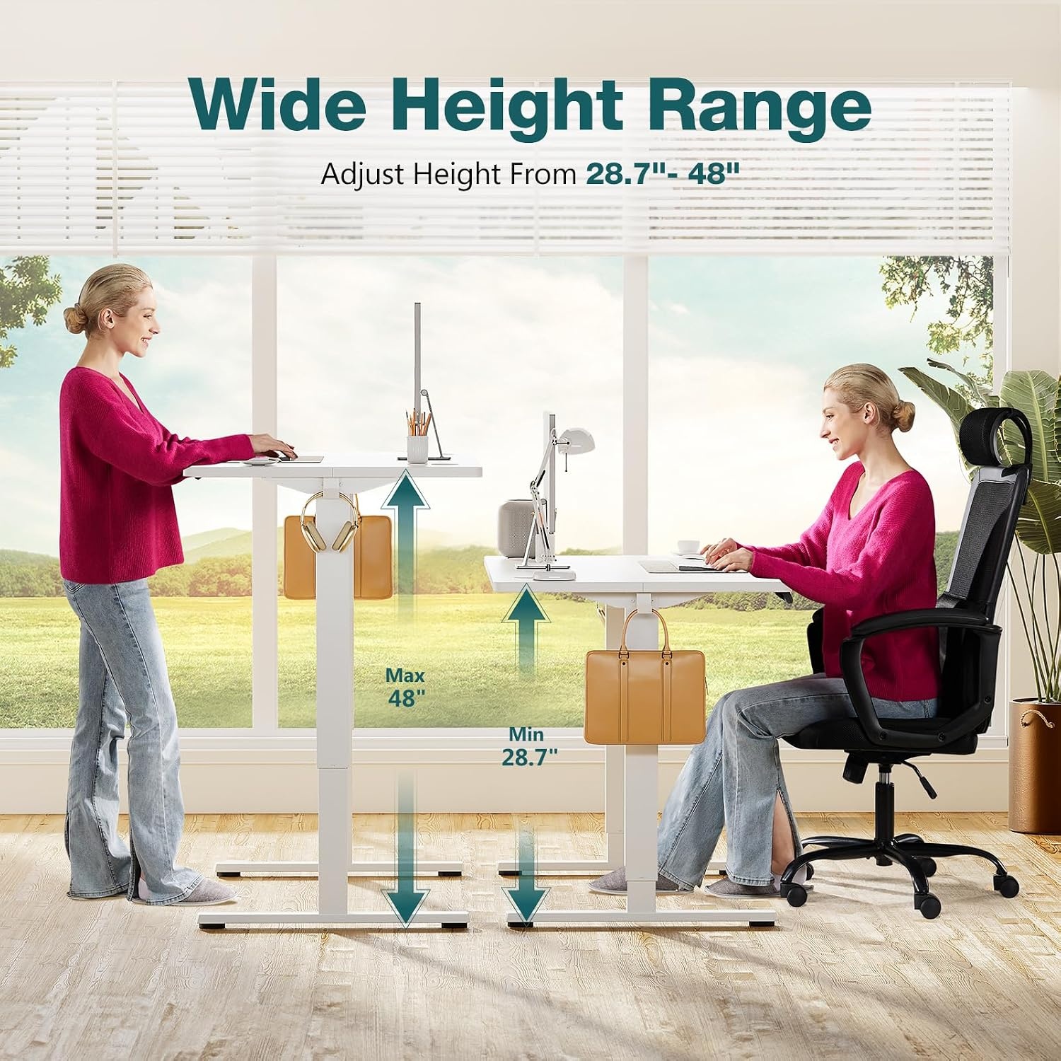 image:imageElevon Electric Adjustable Height Standing Desk 48 x 24 inch Sit to Stand Up Desk with Splice Board Rising Home Office Computer Table with 2 Hook and Wire Hole for WorkRustic Brown
