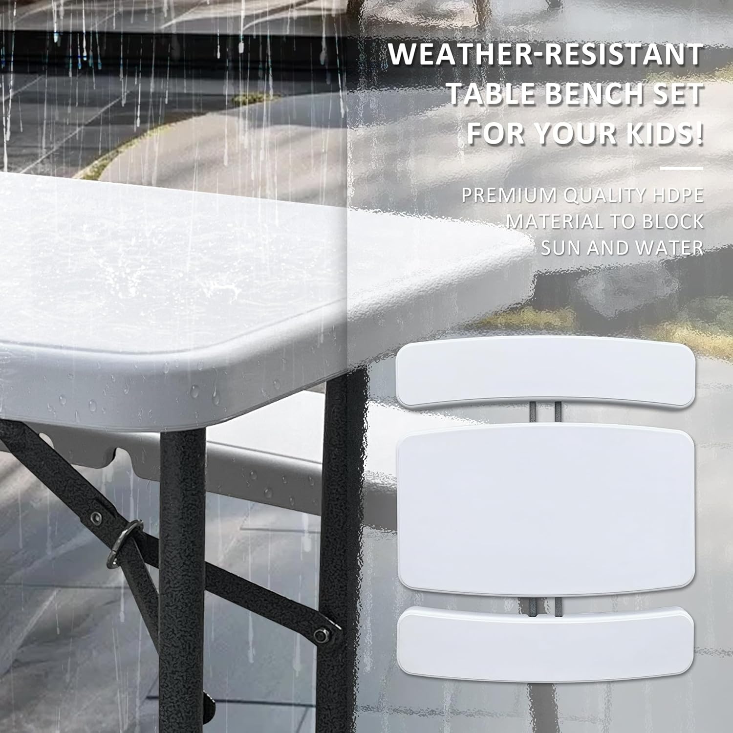 image:imageElevon Folding Picnic Table with Benches Outdoor Picnic Table HDPE Tabletop amp Steel Frame Ideal for Yard Patio Lawn Party WhiteMedium