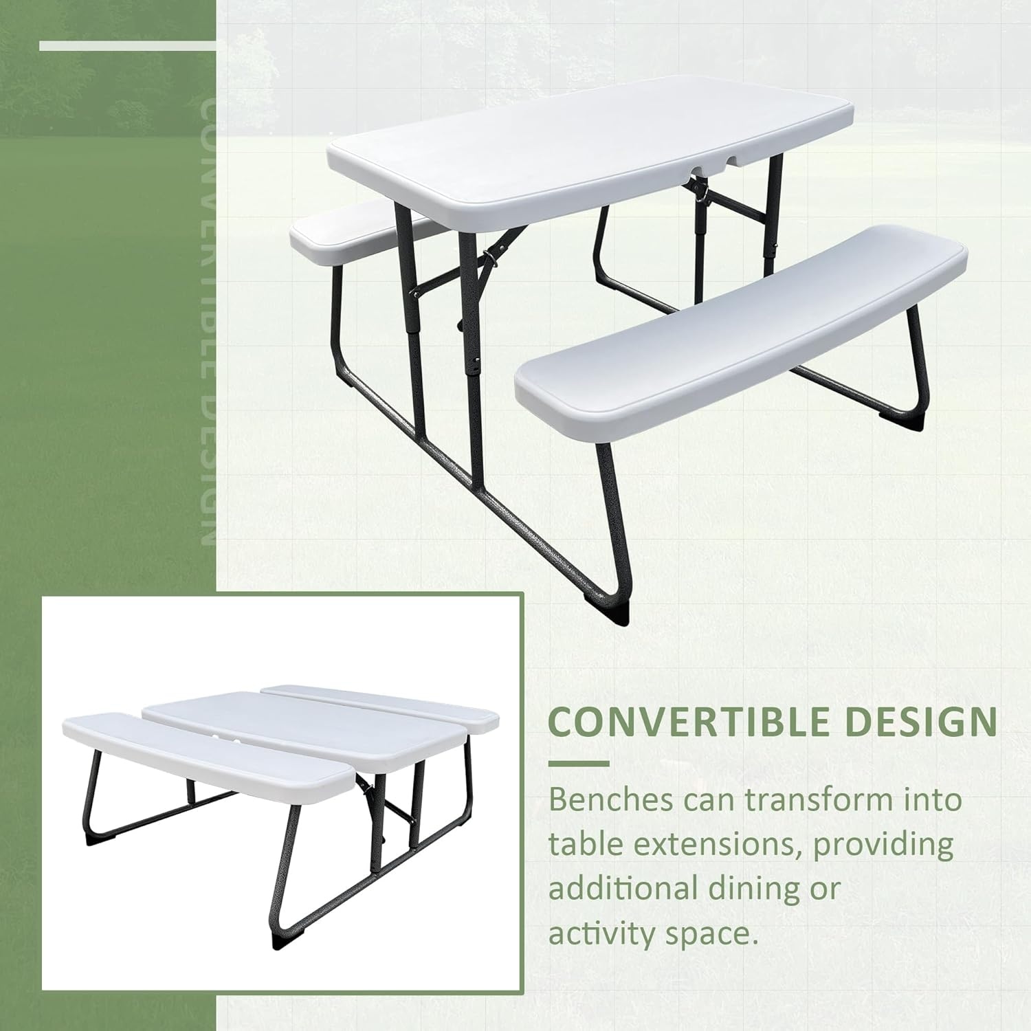 image:imageElevon Folding Picnic Table with Benches Outdoor Picnic Table HDPE Tabletop amp Steel Frame Ideal for Yard Patio Lawn Party WhiteMedium