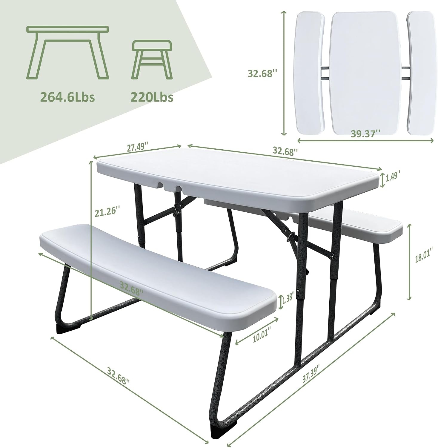 image:imageElevon Folding Picnic Table with Benches Outdoor Picnic Table HDPE Tabletop amp Steel Frame Ideal for Yard Patio Lawn Party WhiteSmall