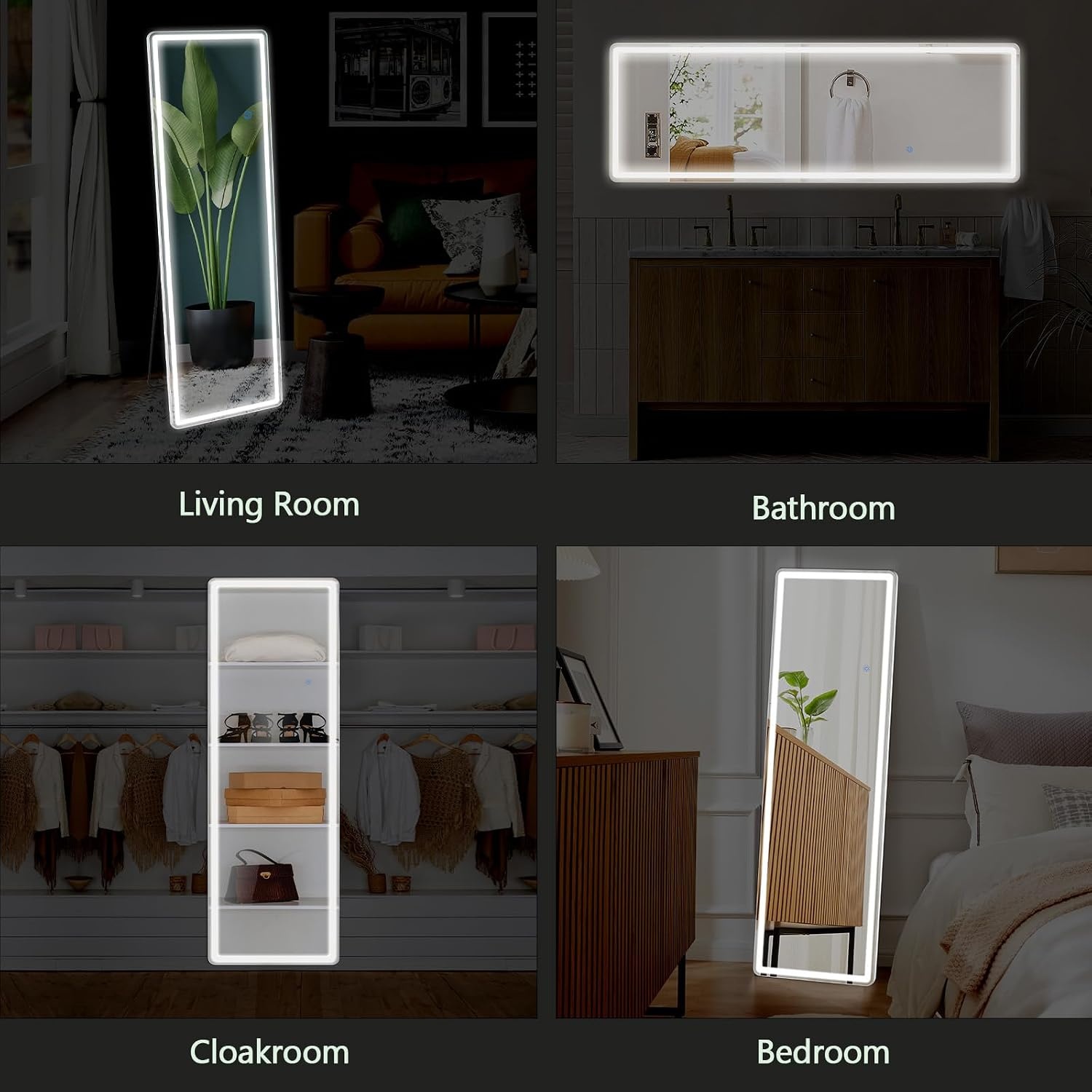 image:imageElevon Full Length Mirror with LED Lights 60x16 Floor Mirror with Dimming amp 3 Color Lighting Led Mirrors Full Length with Stand for Bedroom Dressing Room Rectangle64L x 21Wrect