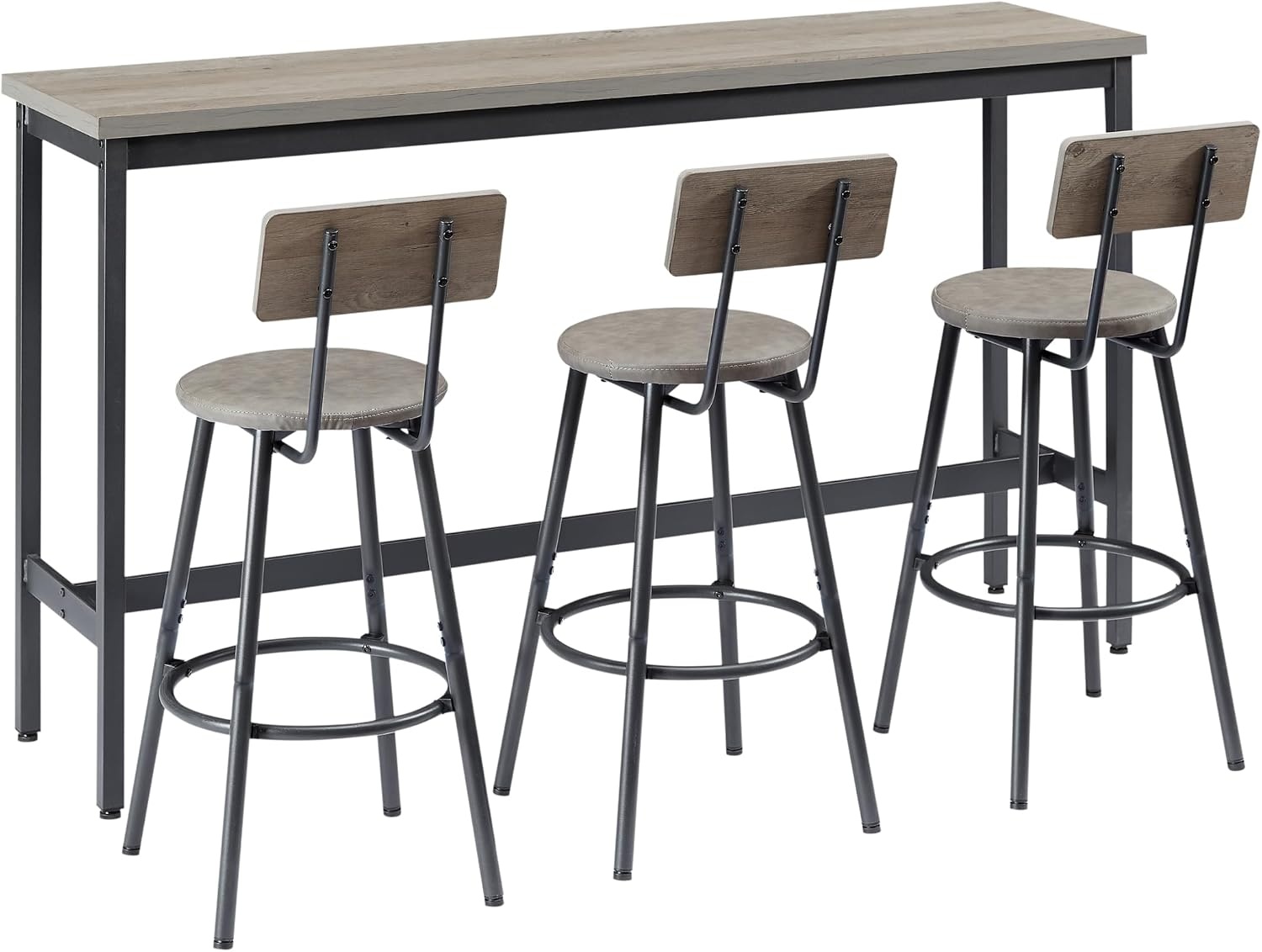image:imageElevon Long Bar Table Set with 3 PU Upholstered Bar Stools Dining Table and Chair Sets Industrial Tall Coffee Table and Back Chair for Kitchen Living Room Party Room Small Space Pub BrownGrey
