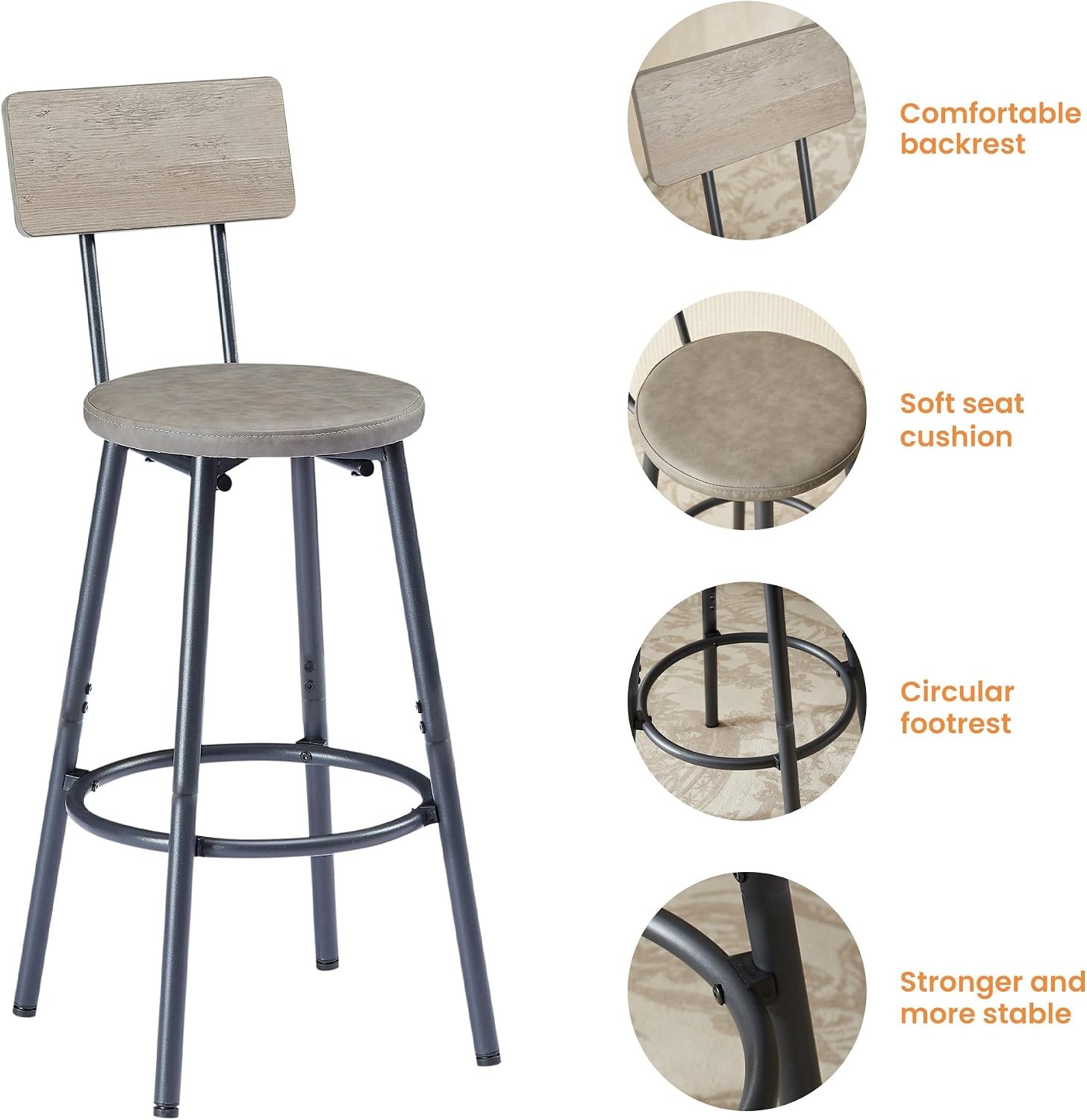 image:imageElevon Long Bar Table Set with 3 PU Upholstered Bar Stools Dining Table and Chair Sets Industrial Tall Coffee Table and Back Chair for Kitchen Living Room Party Room Small Space Pub BrownGrey
