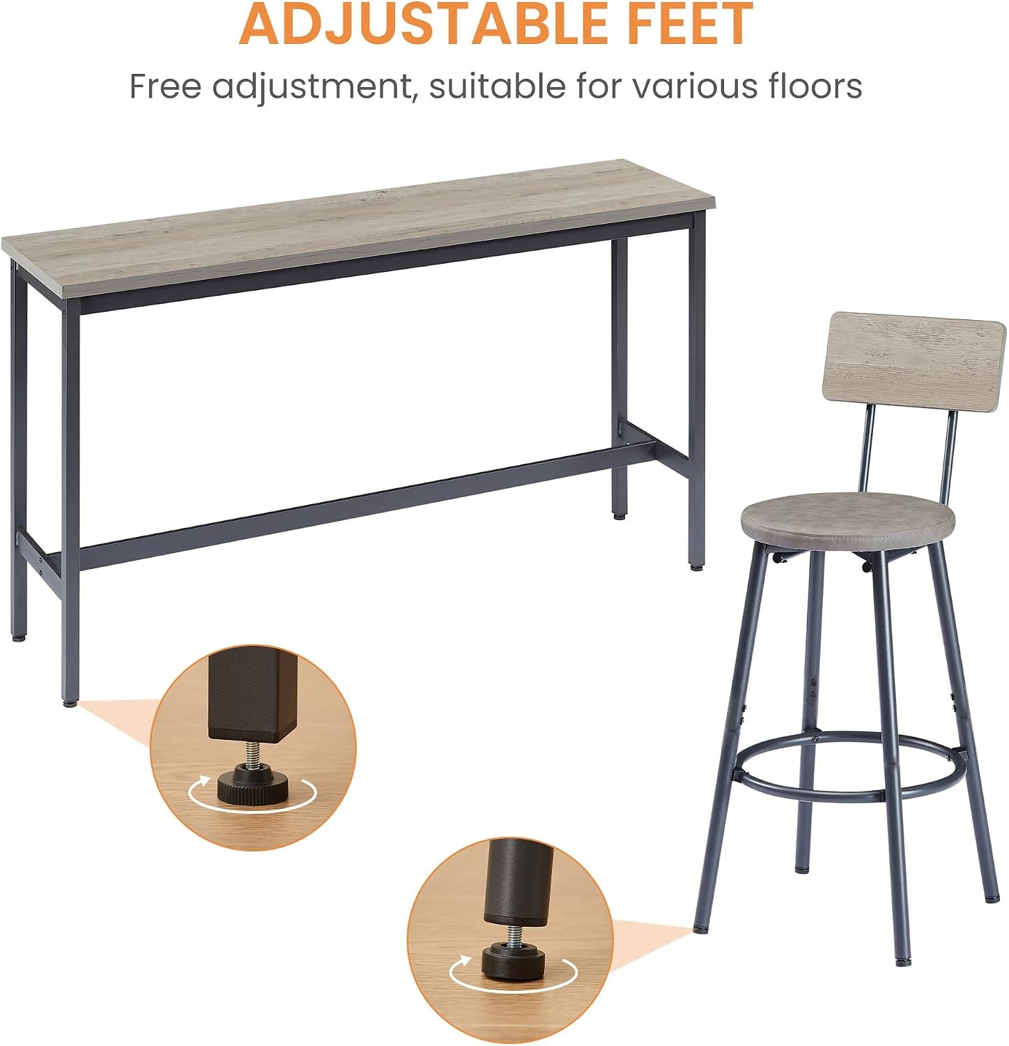 image:imageElevon Long Bar Table Set with 3 PU Upholstered Bar Stools Dining Table and Chair Sets Industrial Tall Coffee Table and Back Chair for Kitchen Living Room Party Room Small Space Pub BrownGrey