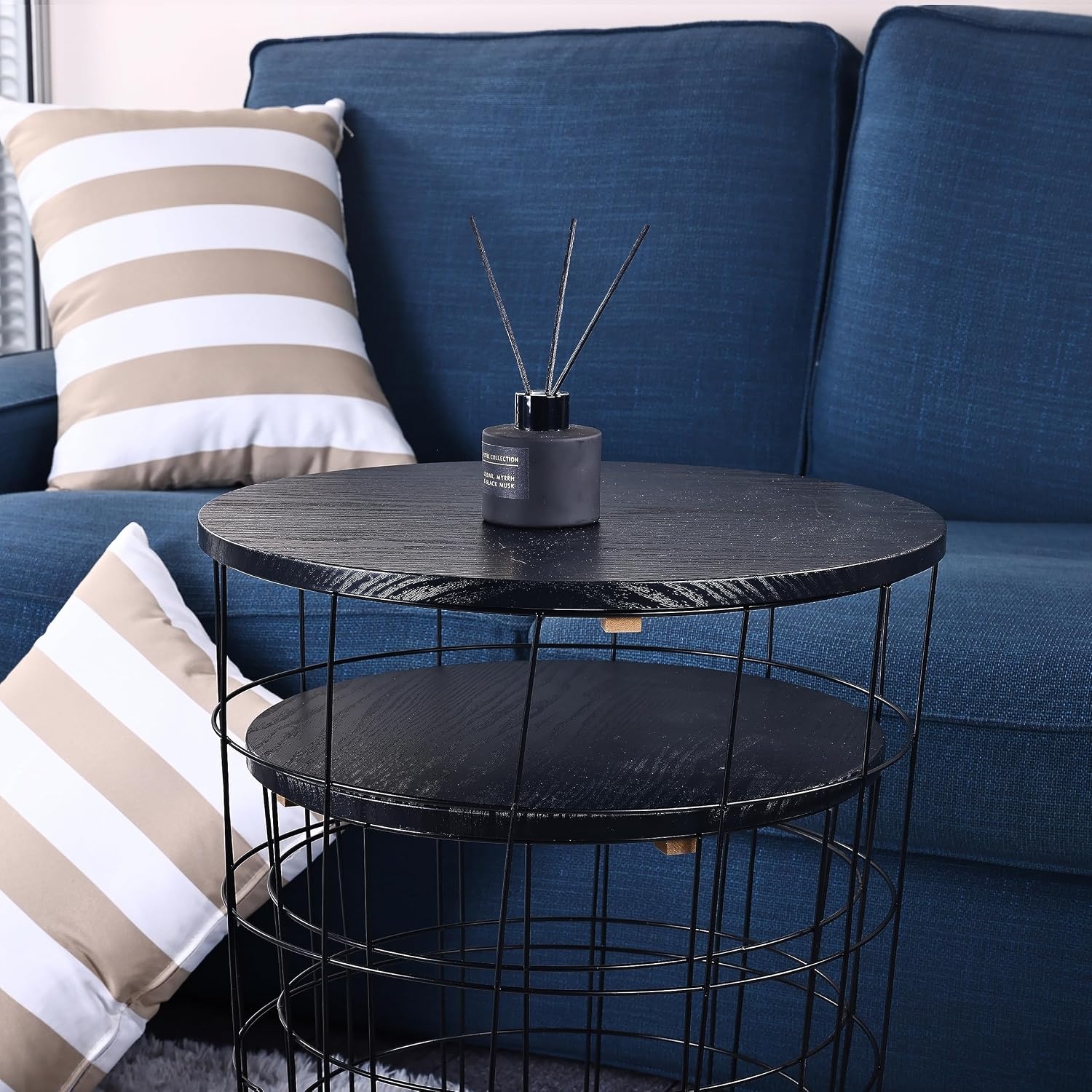 image:imageElevon Nesting Table End Table Wire Basket Base with Wood Tops Side Table Set of 2 GrayBlack