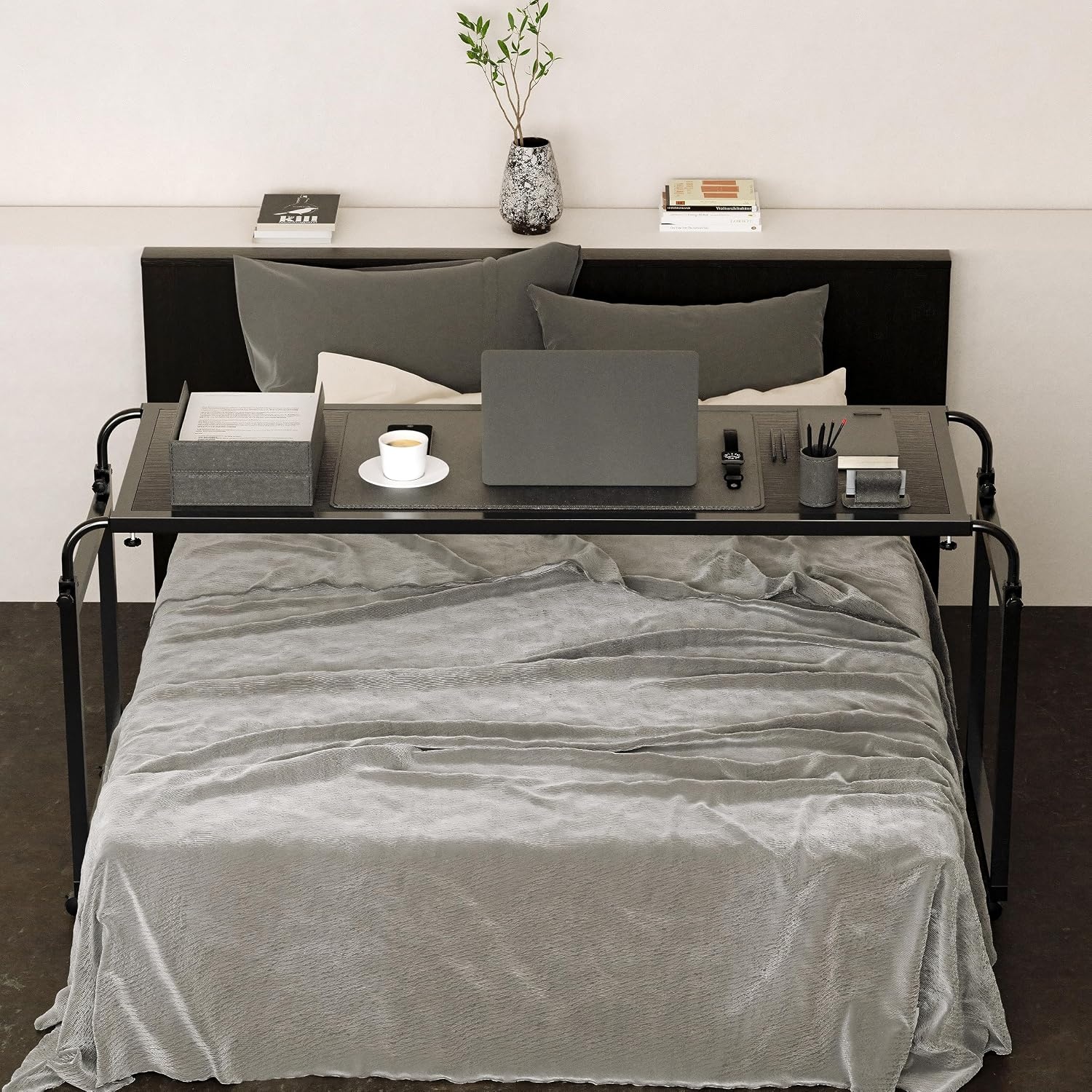 image:imageElevon Overbed Table with Wheels Desk Over Bed King Queen Laptop Wheels Black