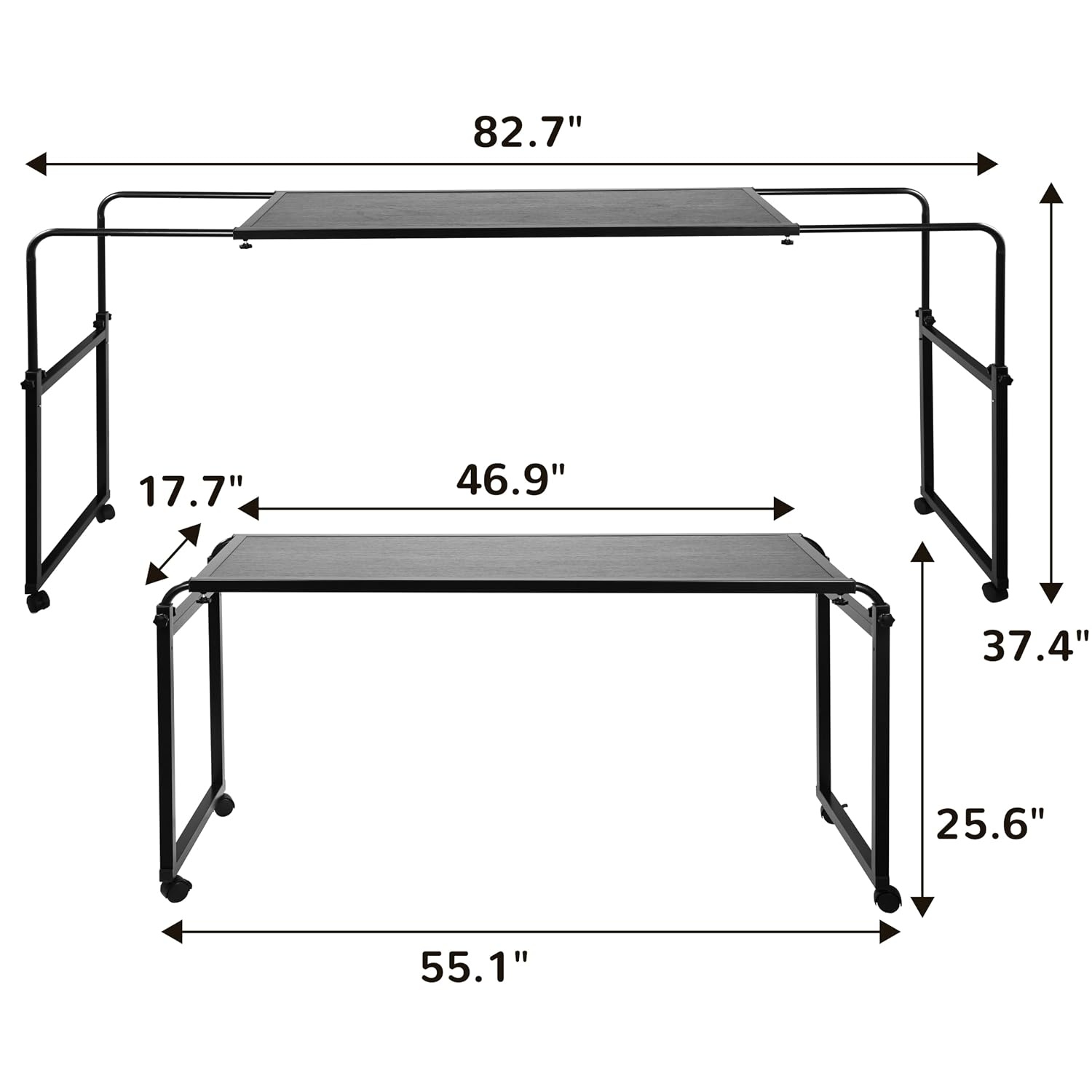 image:imageElevon Overbed Table with Wheels Desk Over Bed King Queen Laptop Wheels Black