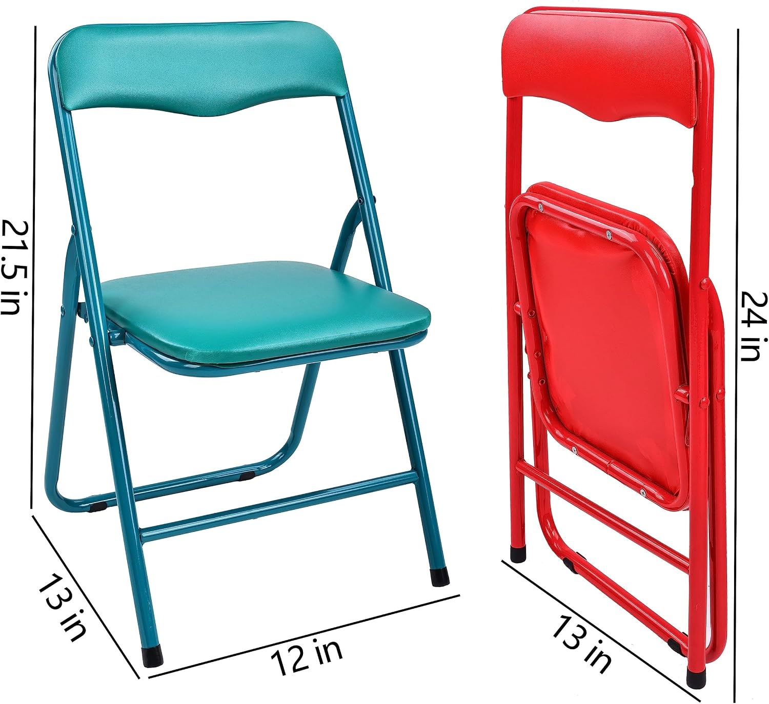 image:imageElevon Pack of 2 FabricVinyl Steel Frame Metal Foam Padded Folding Chairs for Kids Green and Red