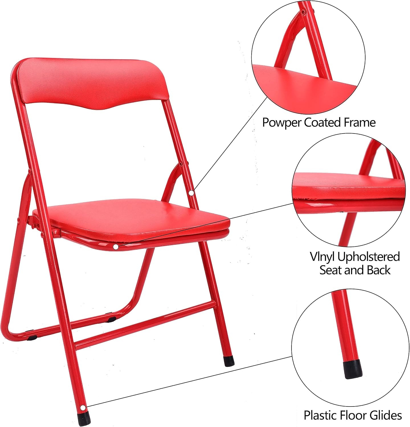 image:imageElevon Pack of 2 FabricVinyl Steel Frame Metal Foam Padded Folding Chairs for Kids Green and Red