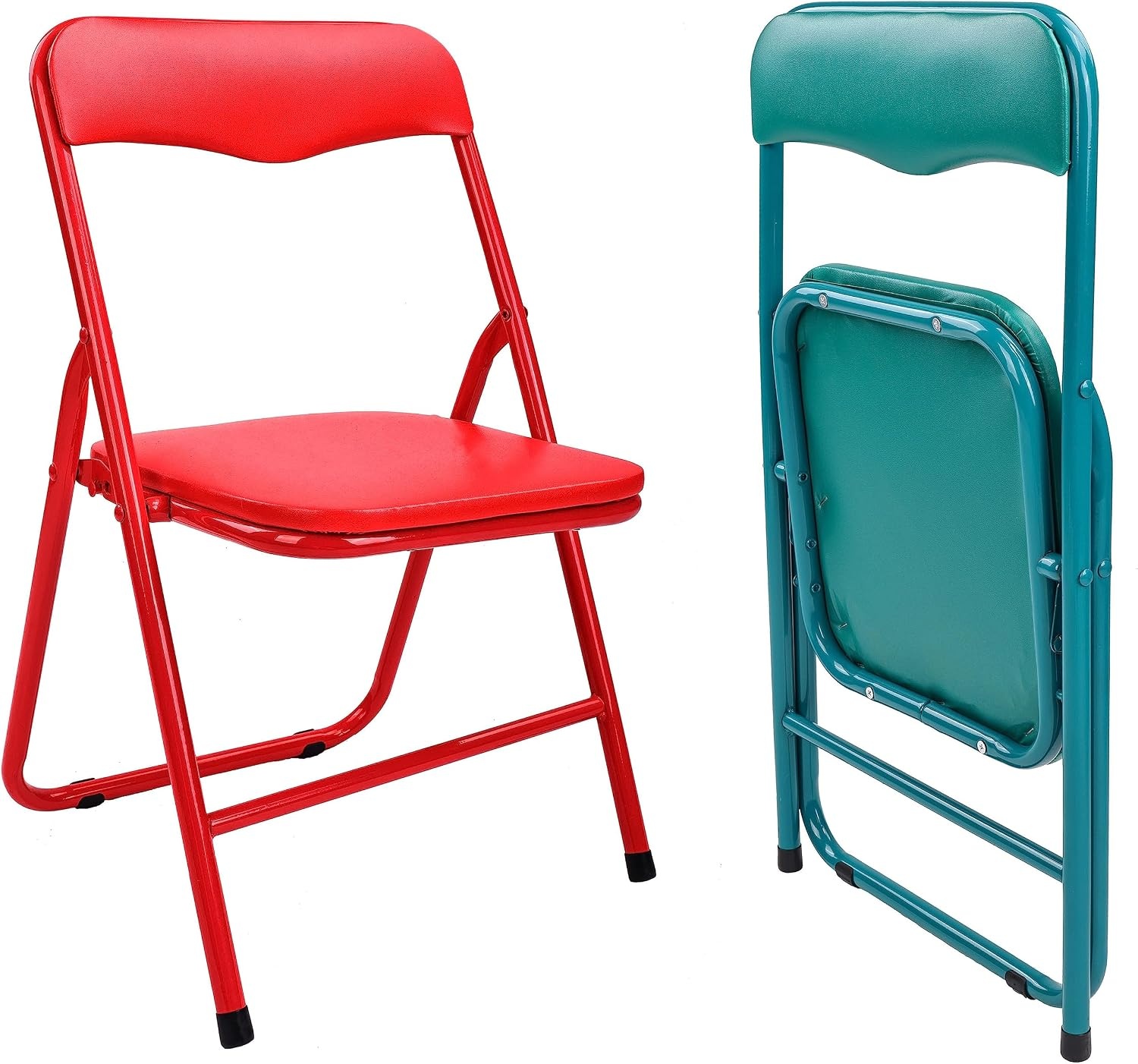 image:imageElevon Pack of 2 FabricVinyl Steel Frame Metal Foam Padded Folding Chairs for Kids Green and Red