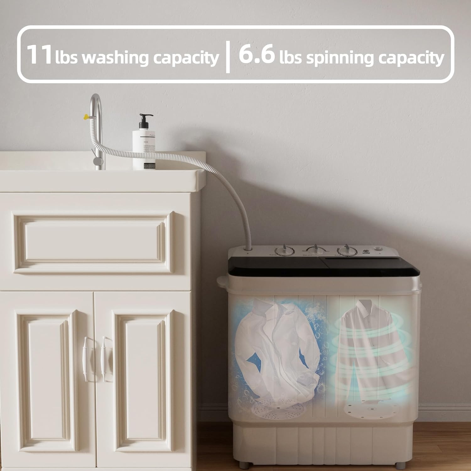 image:imageElevon Portable Washing machine 20lbs Mini Compact Laundry Washing Machine Twin Tub 12lbs Washer amp 8lbs Spinner Clothes Washer Machine with Drain Pump for Apartment Dormitory and RVs176LBS