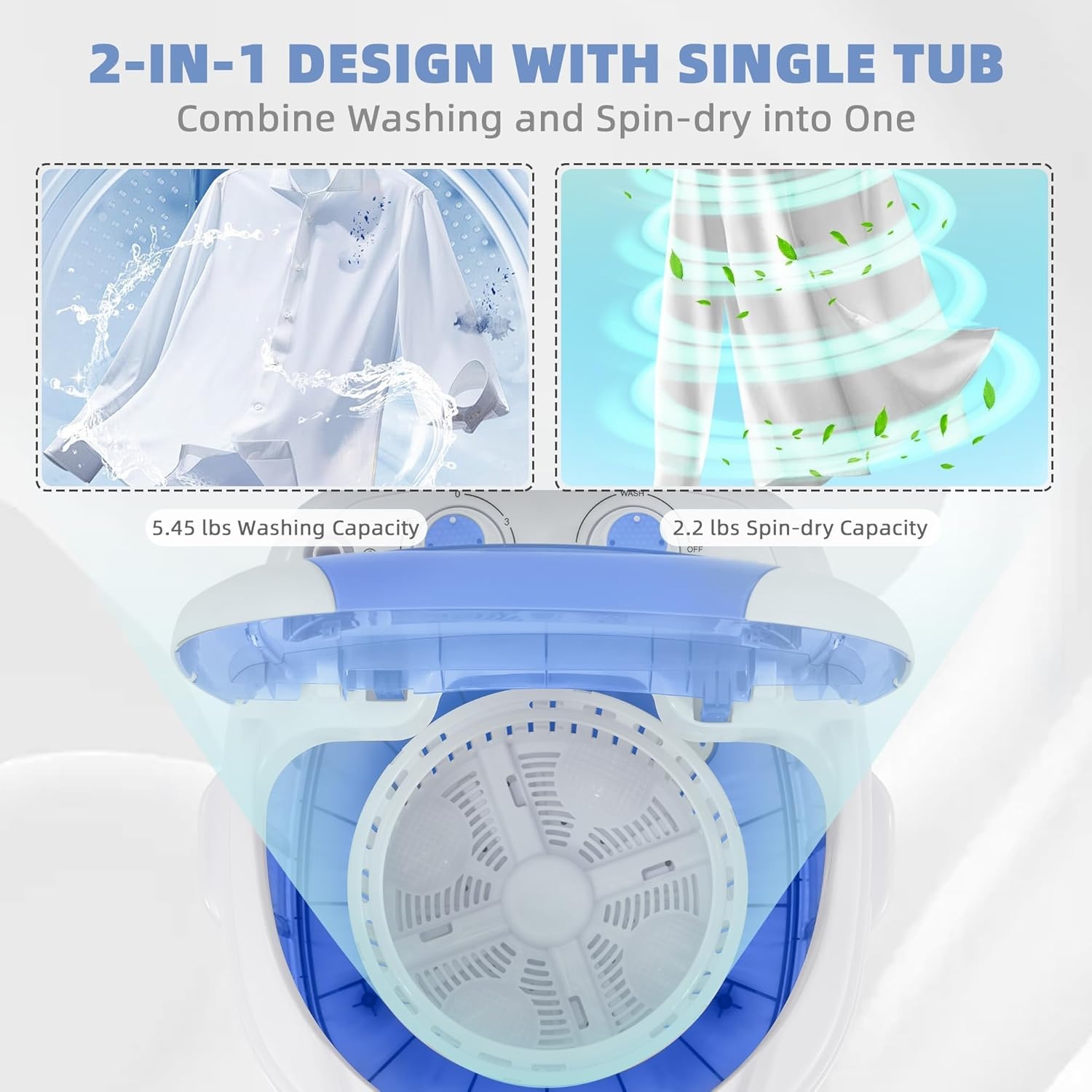image:imageElevon Portable Washing machine 20lbs Mini Compact Laundry Washing Machine Twin Tub 12lbs Washer amp 8lbs Spinner Clothes Washer Machine with Drain Pump for Apartment Dormitory and RVsMini Blue