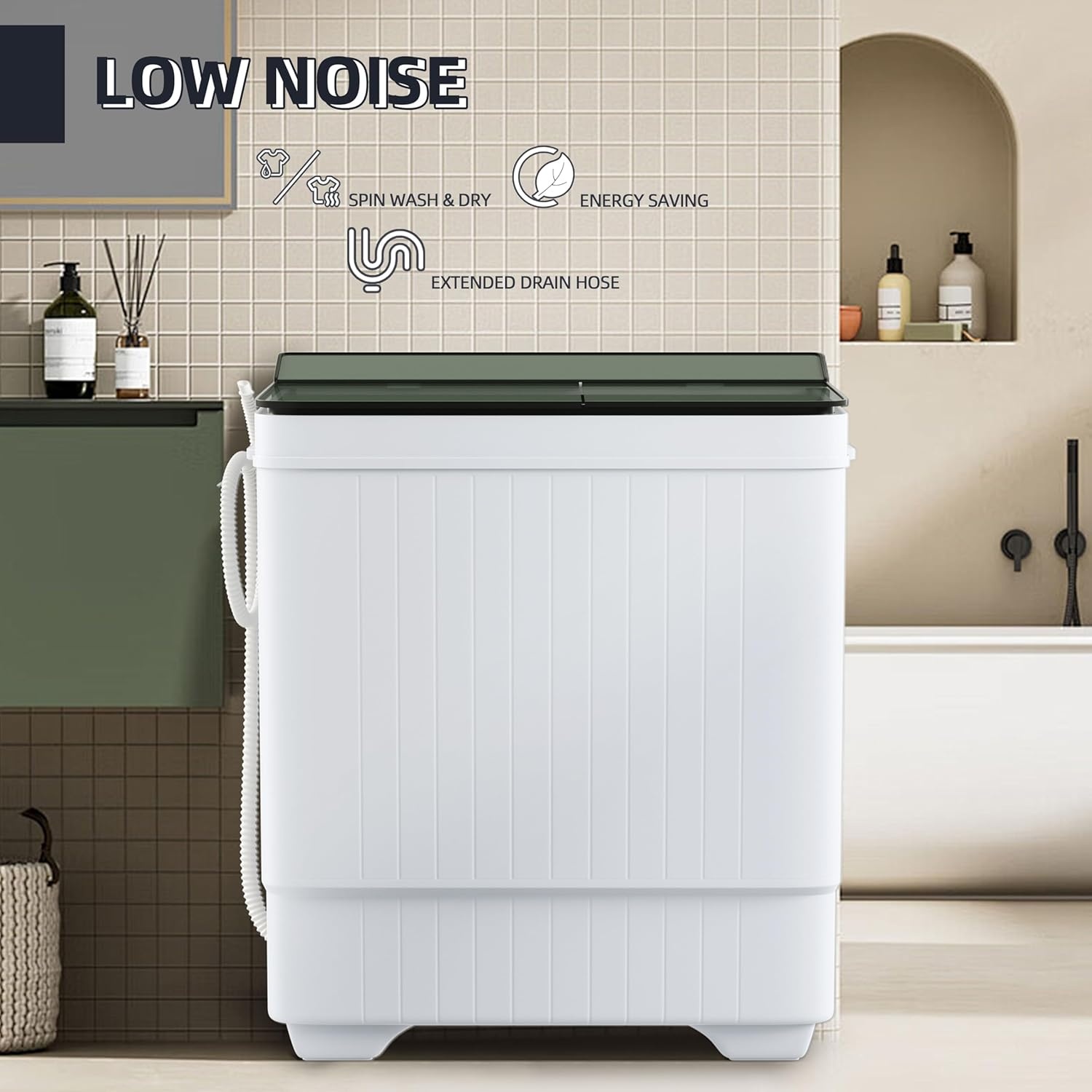 image:imageElevon Portable Washing machine 20lbs Mini Compact Laundry Washing Machine Twin Tub 12lbs Washer amp 8lbs Spinner Clothes Washer Machine with Drain Pump for Apartment Dormitory and RVs188LBS