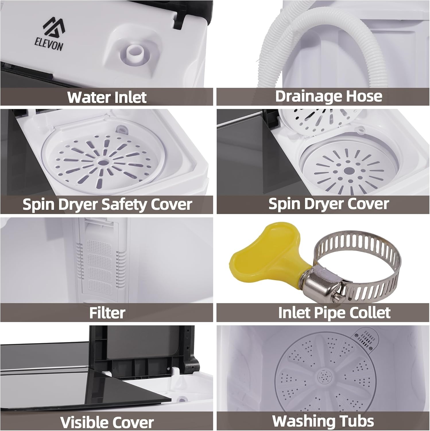 image:imageElevon Portable Washing machine 20lbs Mini Compact Laundry Washing Machine Twin Tub 12lbs Washer amp 8lbs Spinner Clothes Washer Machine with Drain Pump for Apartment Dormitory and RVs12LBS