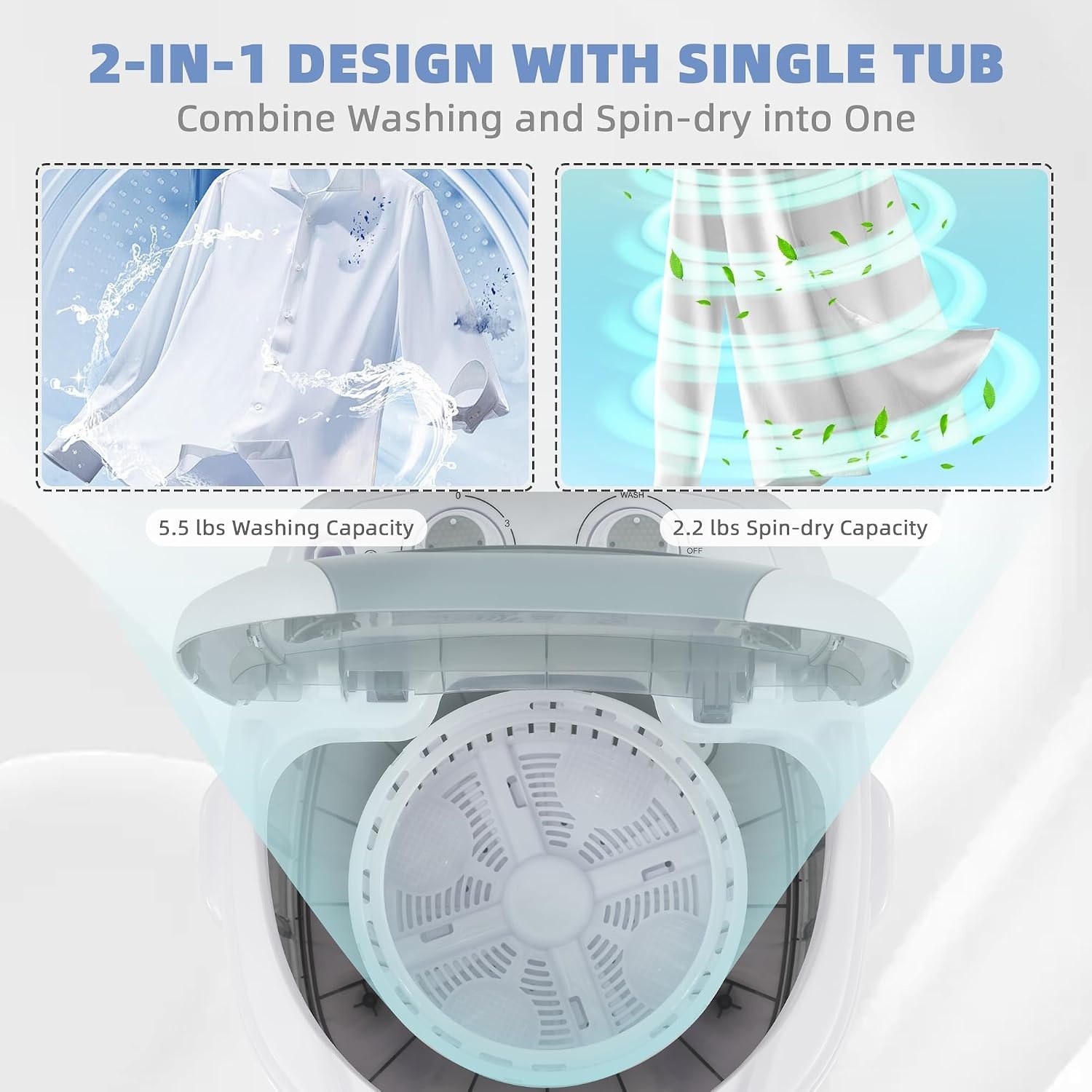 image:imageElevon Portable Washing machine 20lbs Mini Compact Laundry Washing Machine Twin Tub 12lbs Washer amp 8lbs Spinner Clothes Washer Machine with Drain Pump for Apartment Dormitory and RVsMini Gray