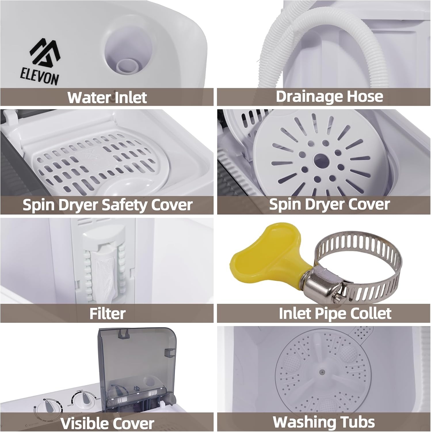 image:imageElevon Portable Washing machine 20lbs Mini Compact Laundry Washing Machine Twin Tub 12lbs Washer amp 8lbs Spinner Clothes Washer Machine with Drain Pump for Apartment Dormitory and RVs176LBS