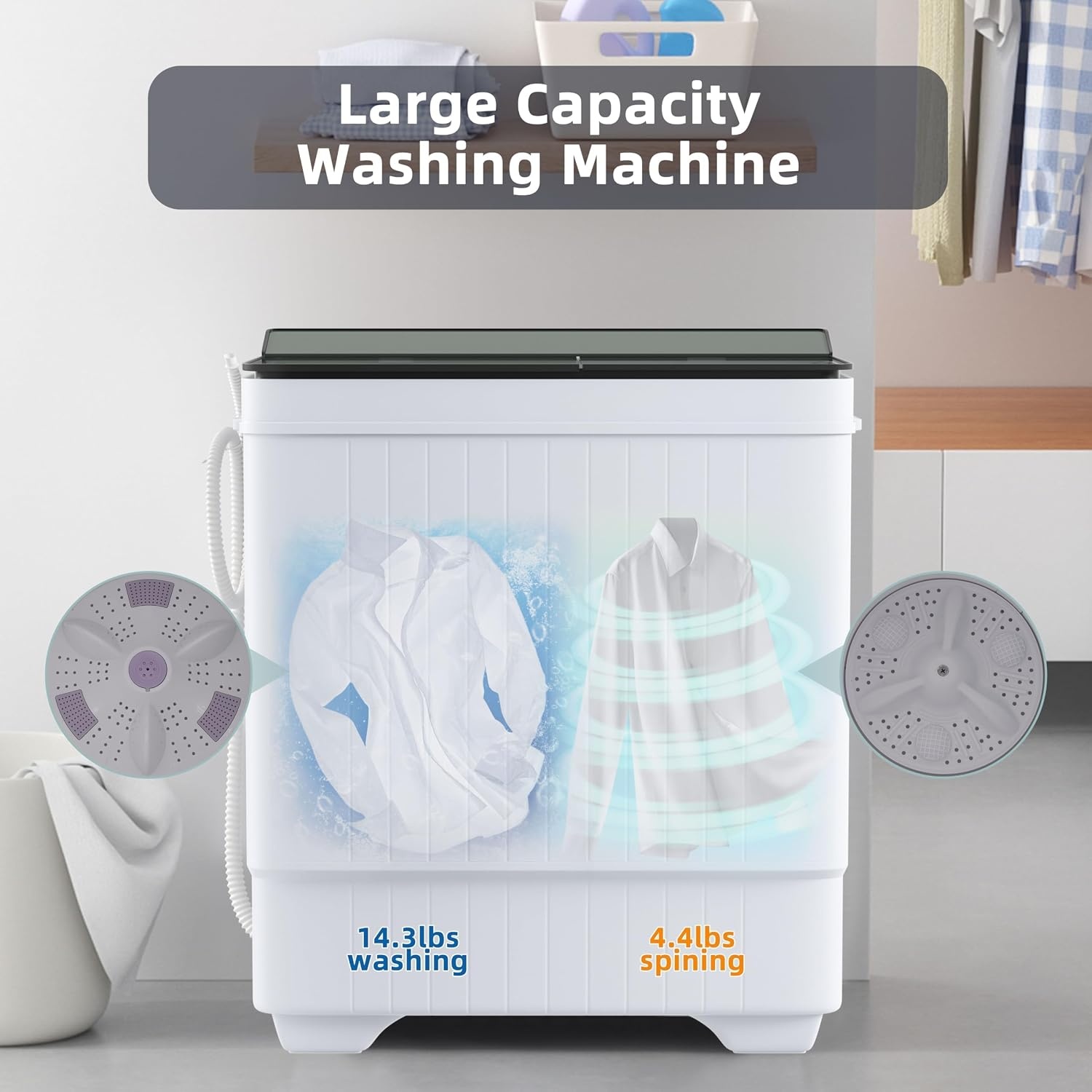 image:imageElevon Portable Washing machine 20lbs Mini Compact Laundry Washing Machine Twin Tub 12lbs Washer amp 8lbs Spinner Clothes Washer Machine with Drain Pump for Apartment Dormitory and RVs188LBS